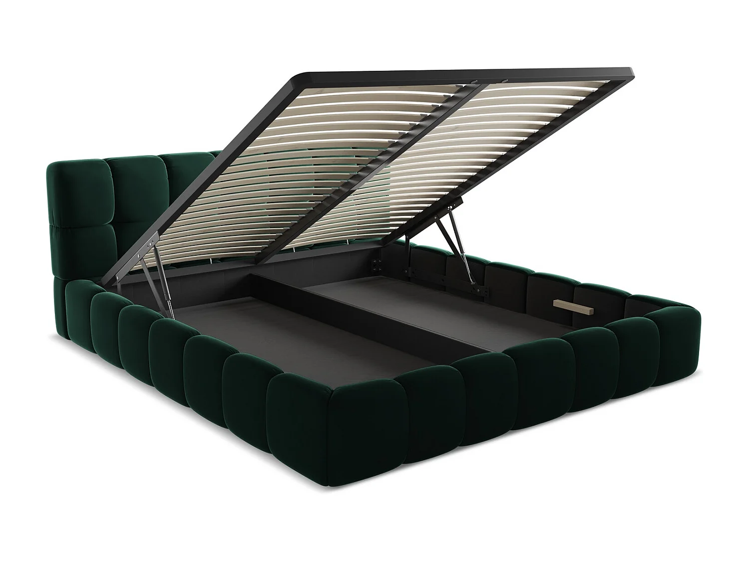 Bett mit Bettkasten - 200 x 228 - Samt - Flaschengrün - NALU