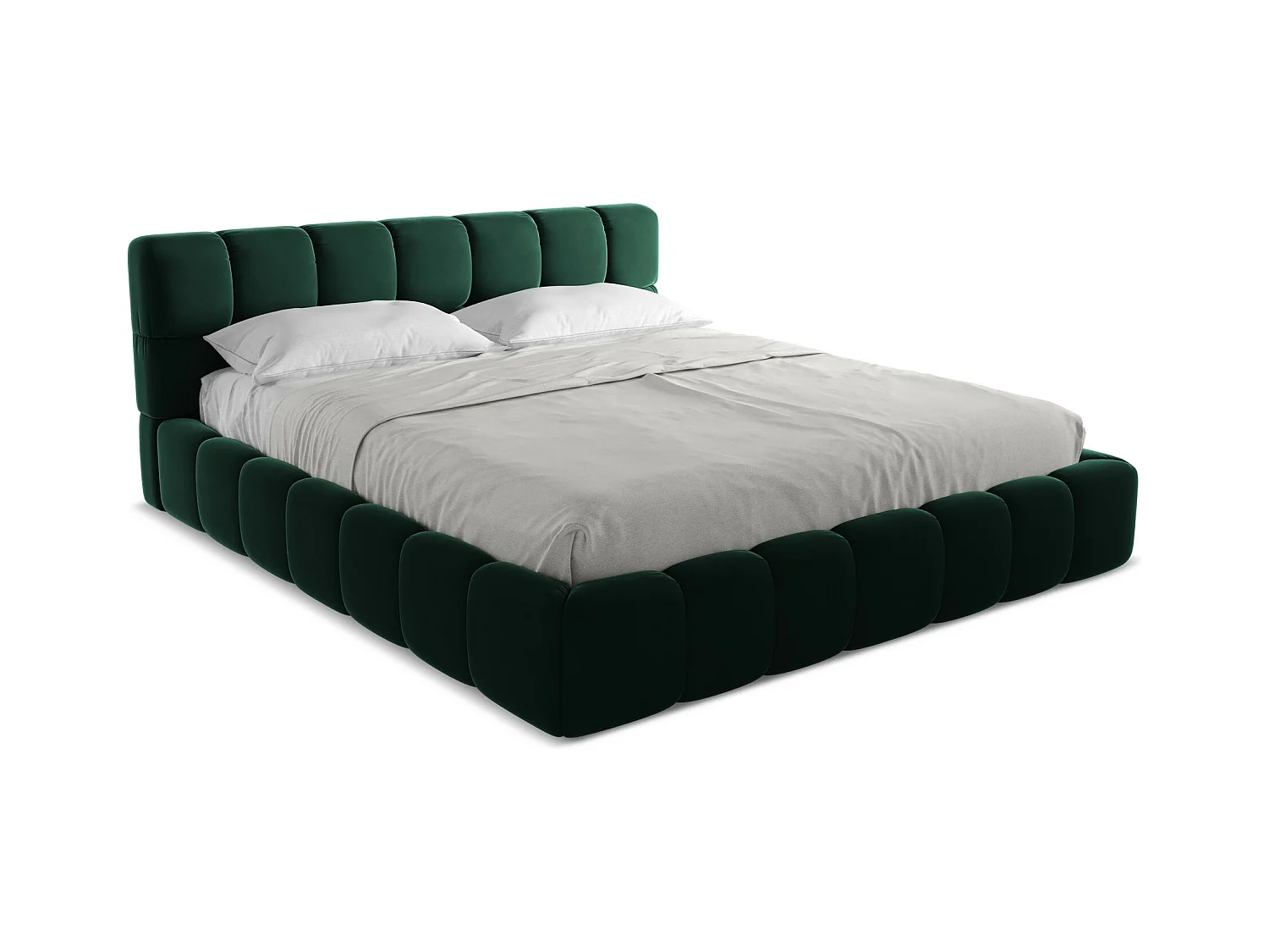 Bett mit Bettkasten - 200 x 228 - Samt - Flaschengrün - NALU