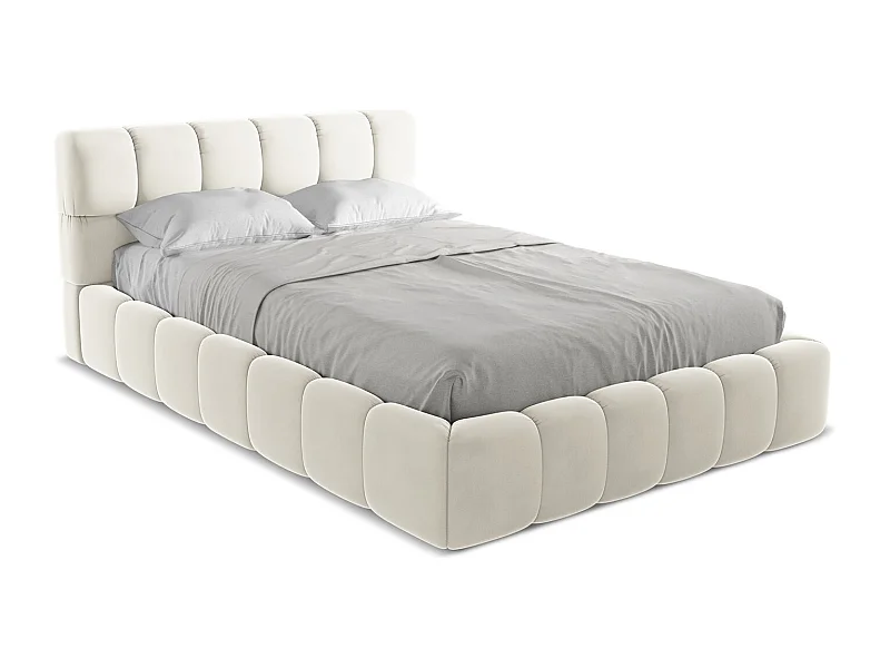 Bed met opbergruimte 160 x 228 - velours - lichtbeige - NALU