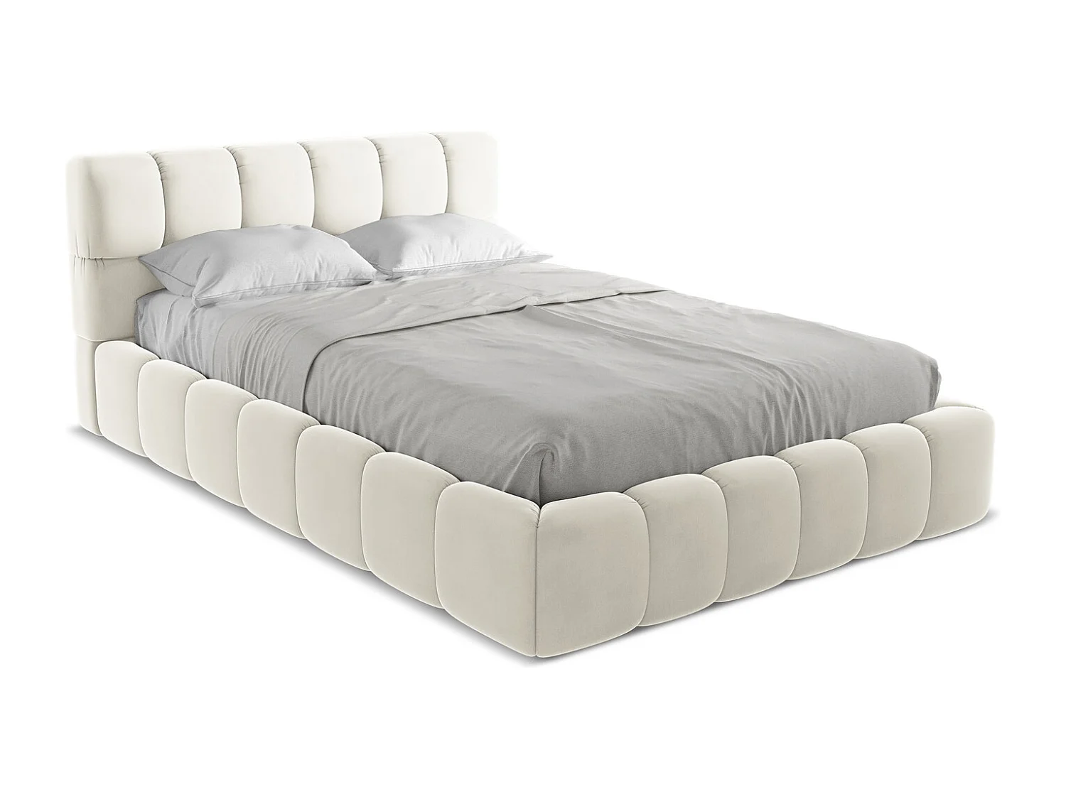 Bed met opbergruimte 160 x 228 - velours - lichtbeige - NALU