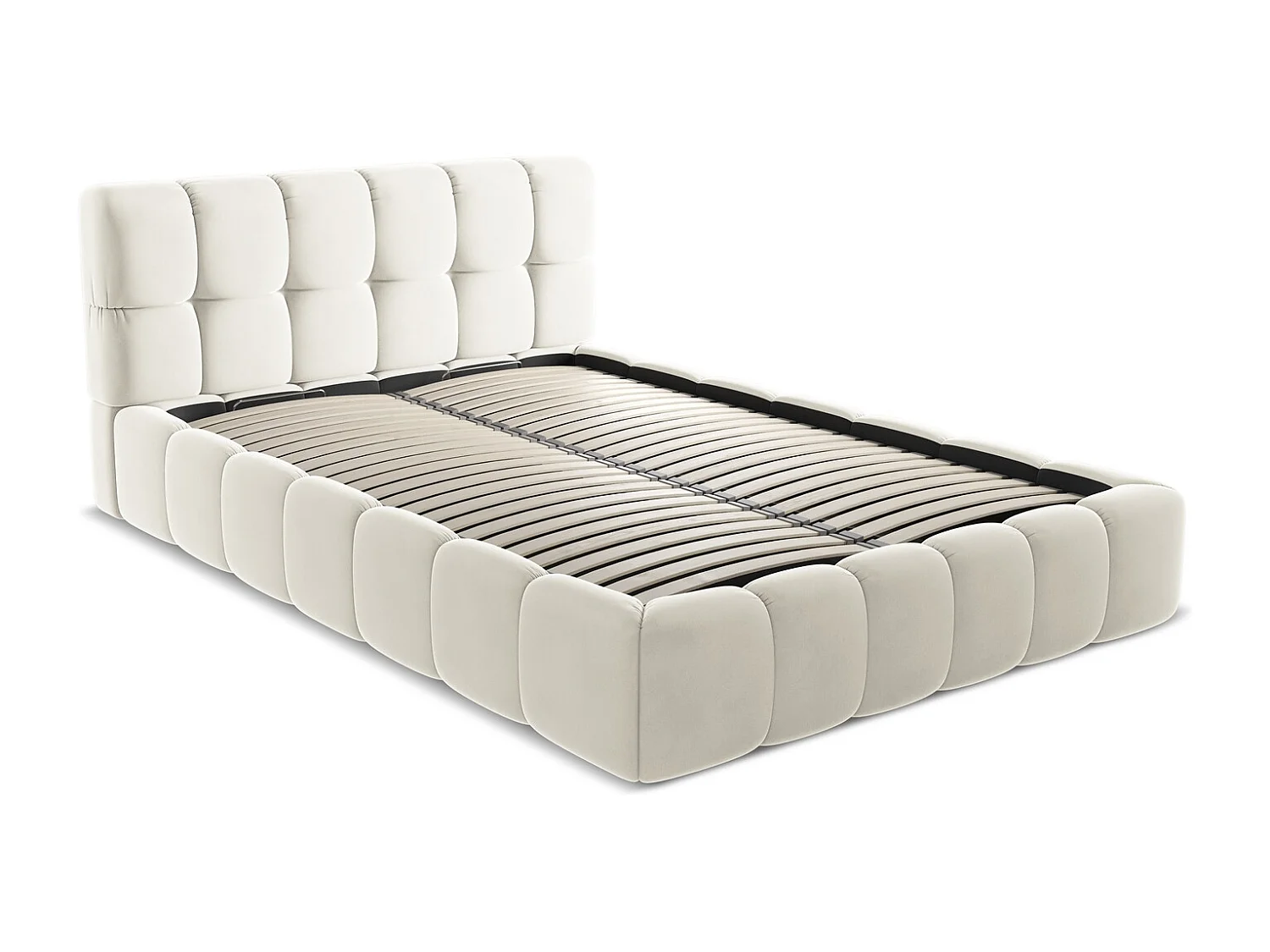 Bed met opbergruimte 160 x 228 - velours - lichtbeige - NALU