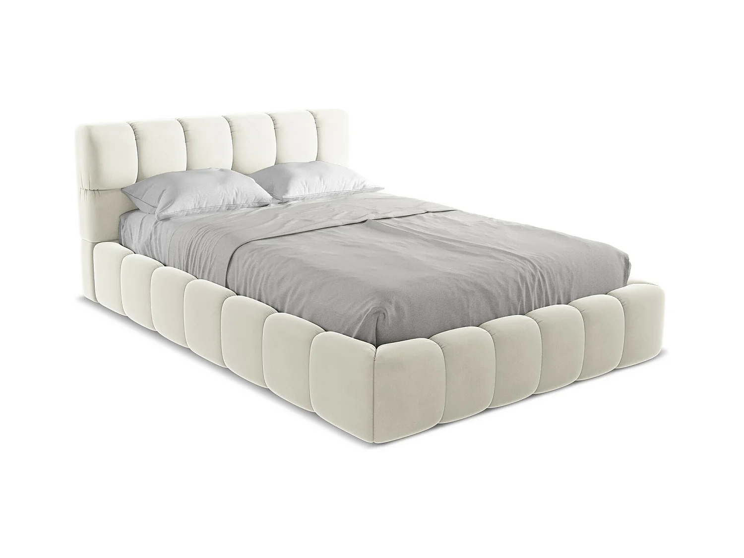 Bed met opbergruimte 160 x 228 - velours - lichtbeige - NALU
