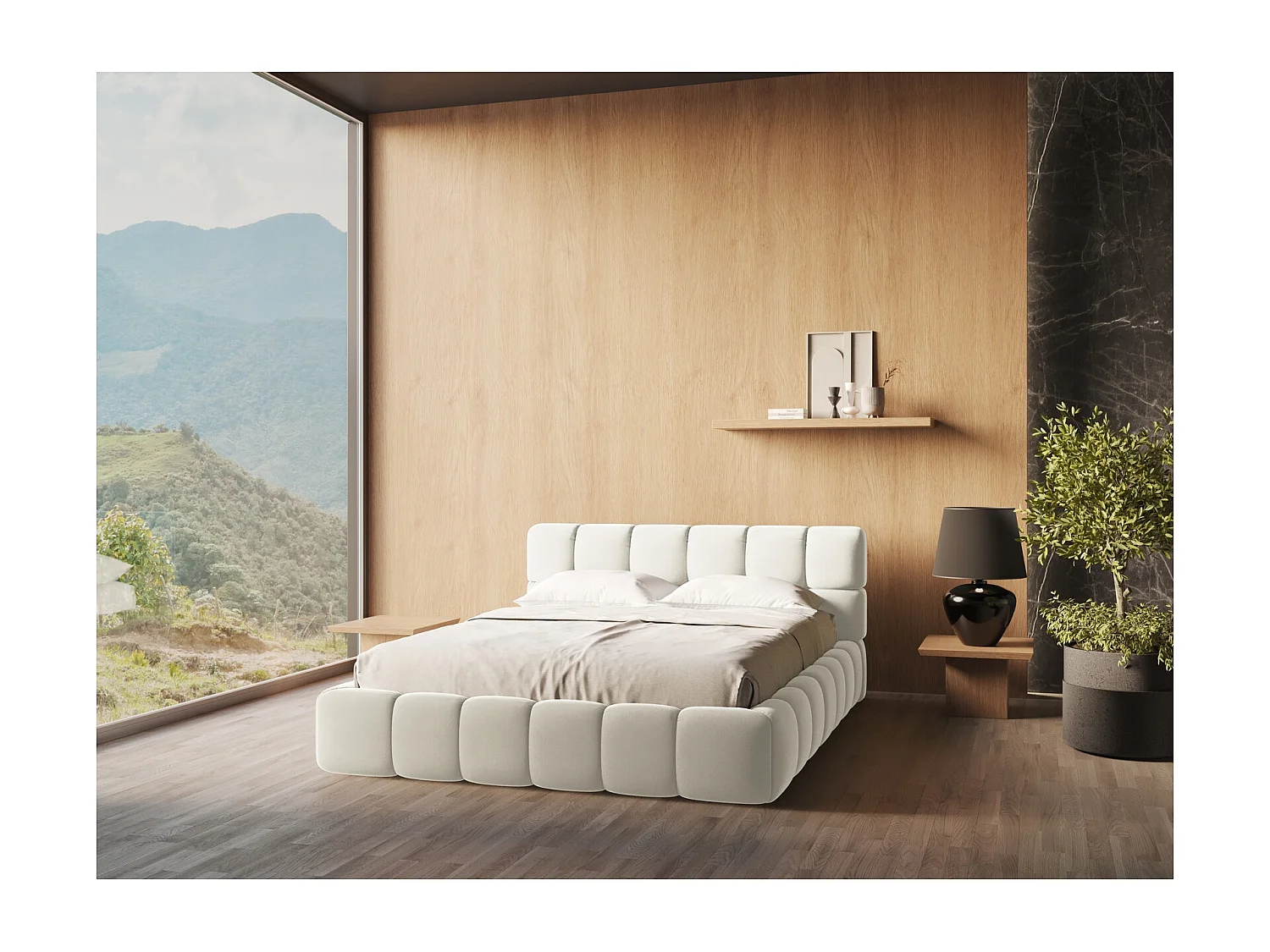 Lit coffre en velours 140 x 200 - beige clair - NALU