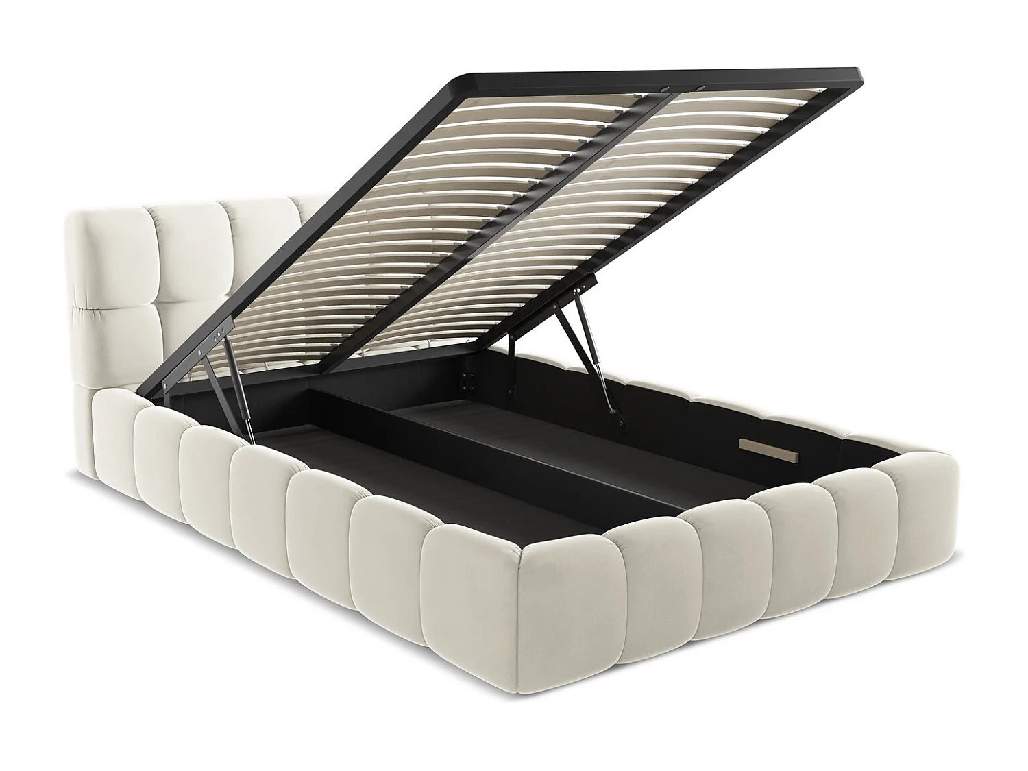 Lit coffre en velours 140 x 200 - beige clair - NALU