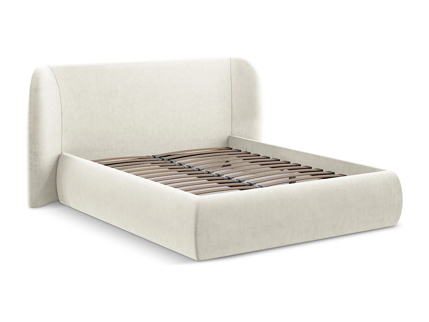 Bett mit Bettkasten - 230 x 215 - Samt - Hell beige - HAUKE