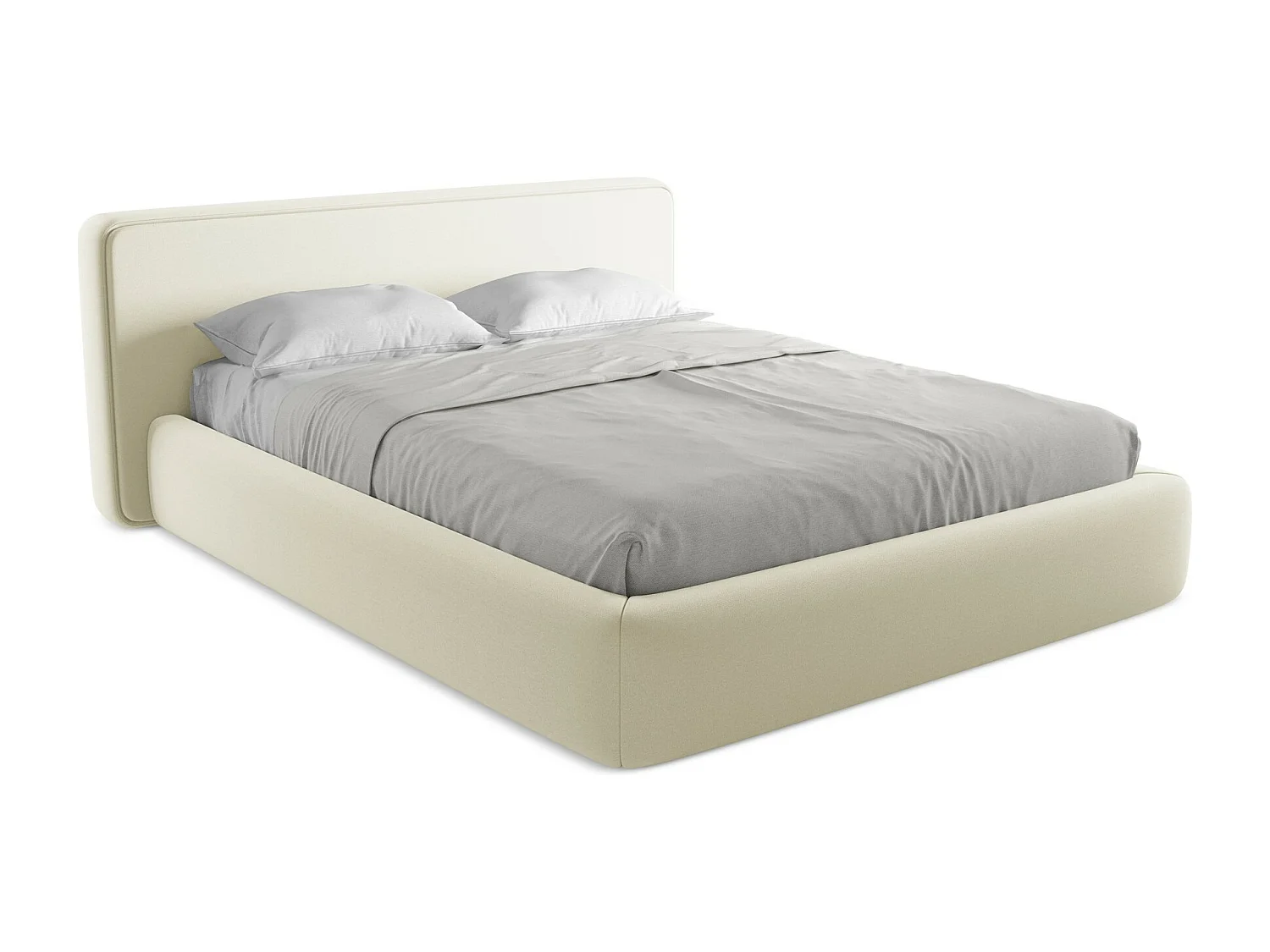 Cama com espaço de arrumação 160x200 cm em tecido bouclé - branco - KIANA