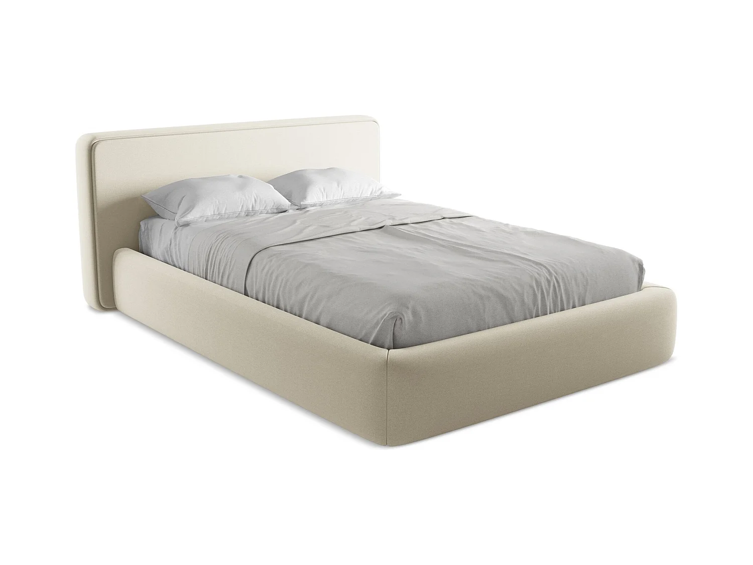 Lit coffre en tissu bouclette 140 x 200 - beige clair - KIANA