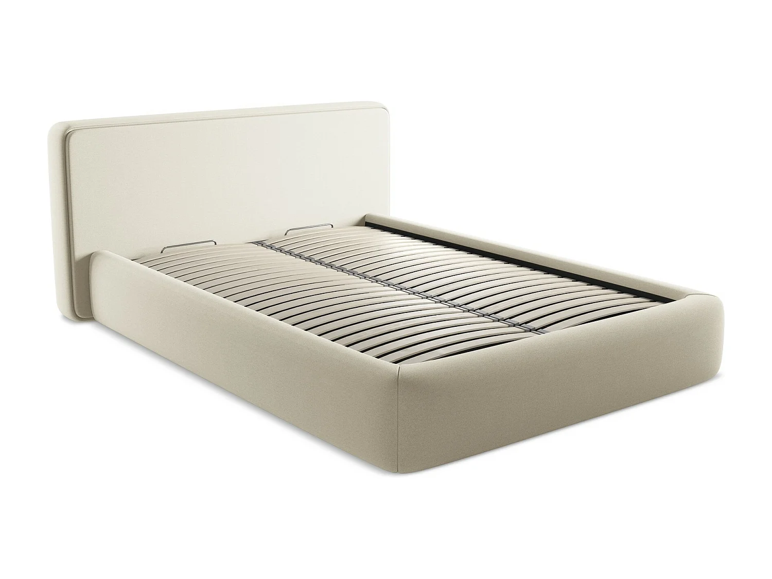 Bett mit Bettkasten - 180 x 225 - Bouclé - Hell beige - KIANA