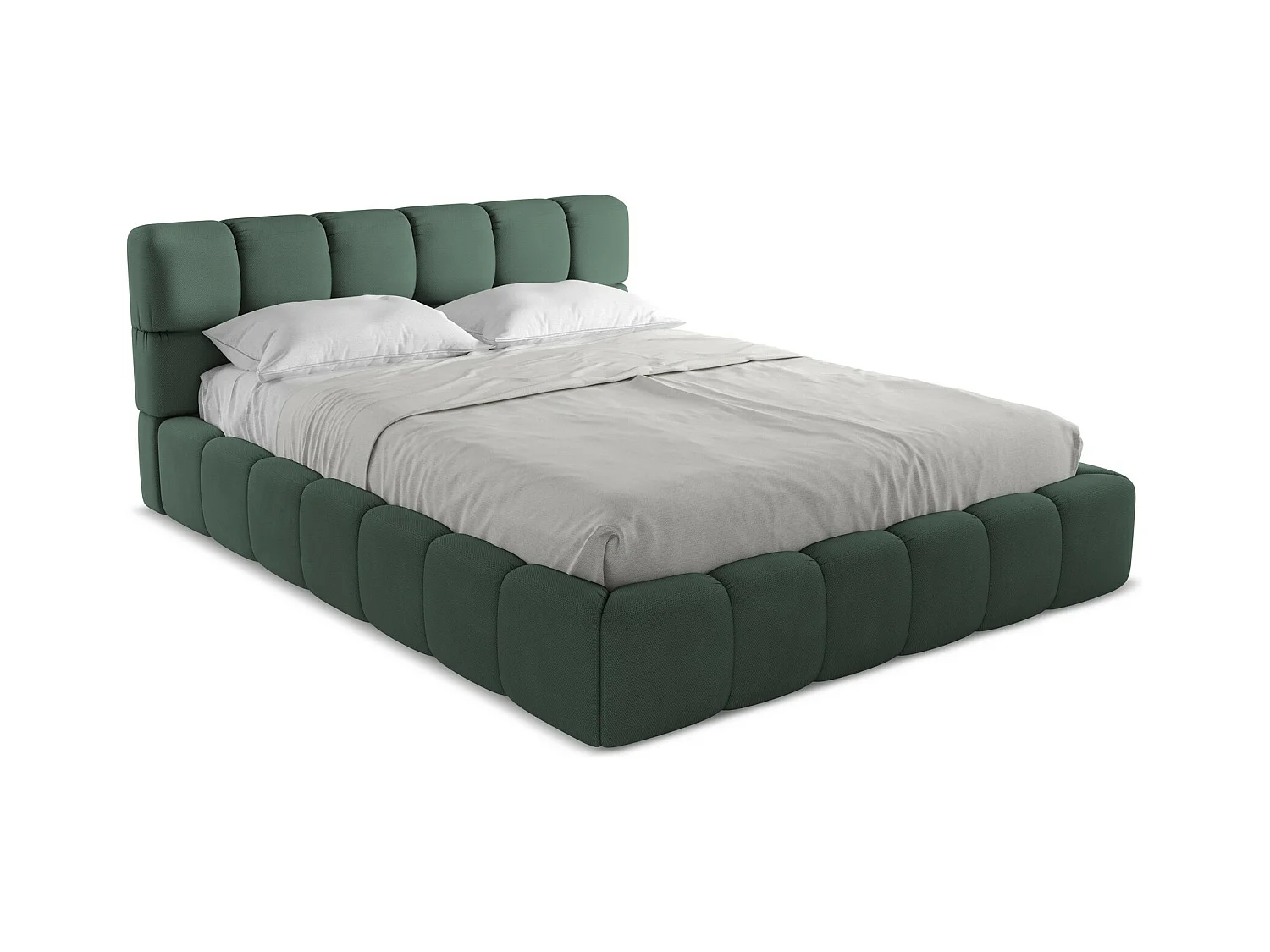 Bett mit Bettkasten - 180 x 228 - Chenille - Grün - NALU