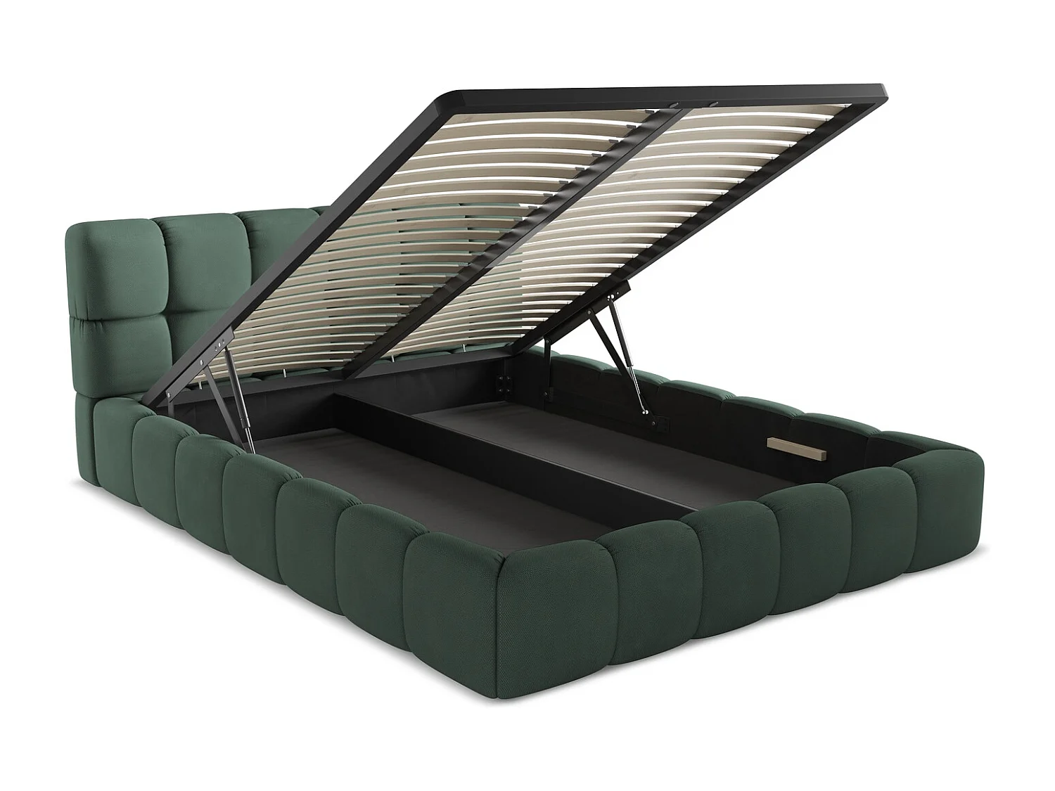 Lit coffre en tissu chenille 160 x 200 - vert - NALU