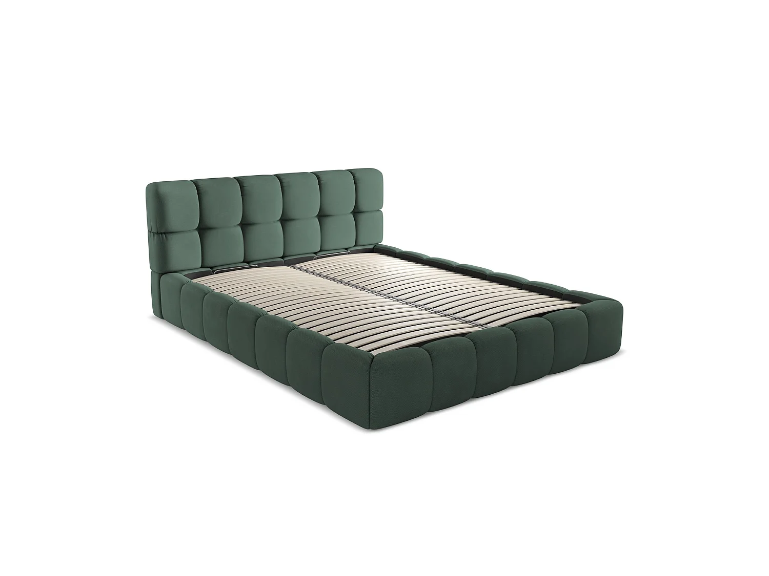 Lit coffre en tissu chenille 180 x 228 - vert - ROMA