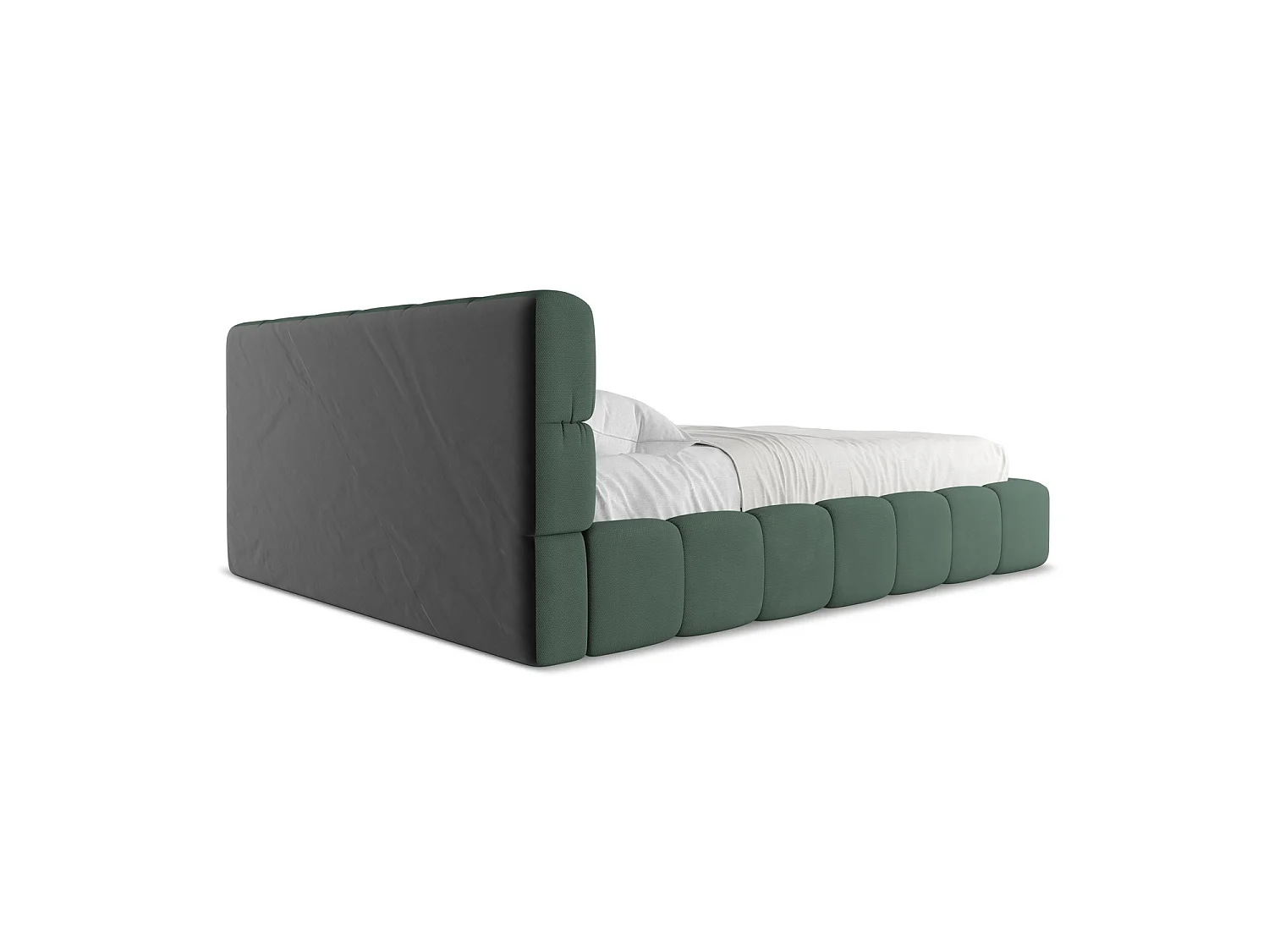 Lit coffre en tissu chenille 180 x 228 - vert - ROMA