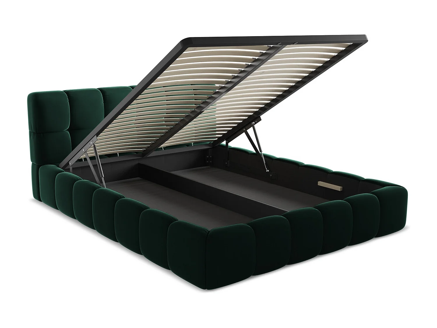 Bett mit Bettkasten - 180 x 228 - Samt - Flaschengrün - NALU