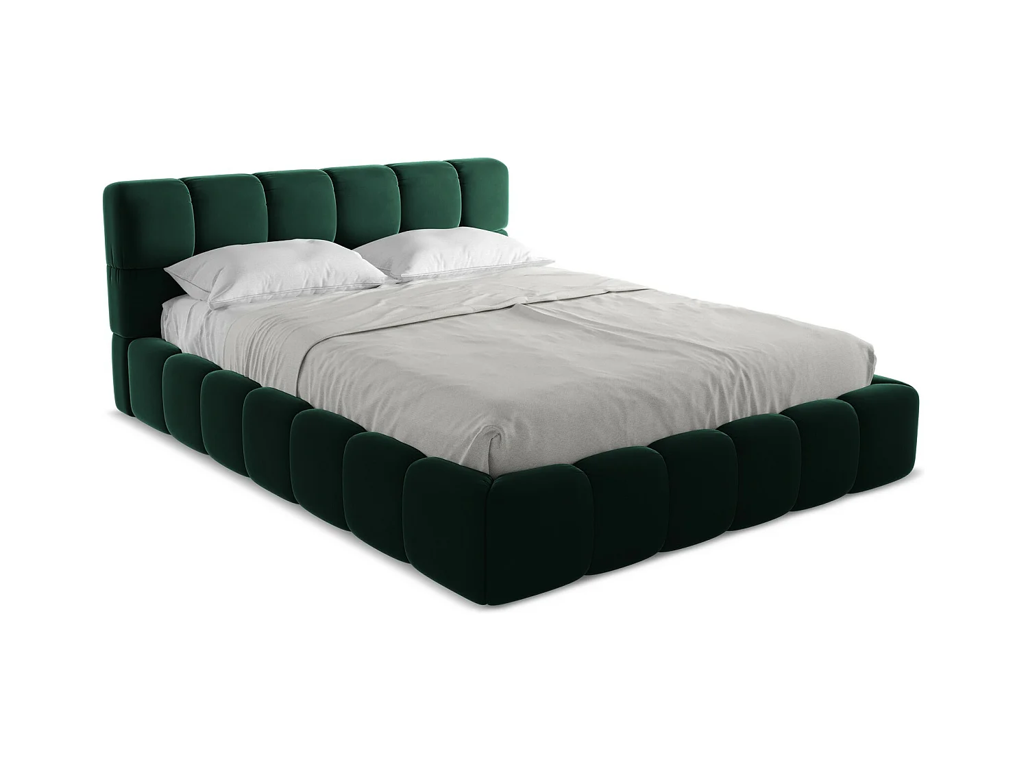 Lit coffre en velours 160 x 200 - bouteille verte - NALU