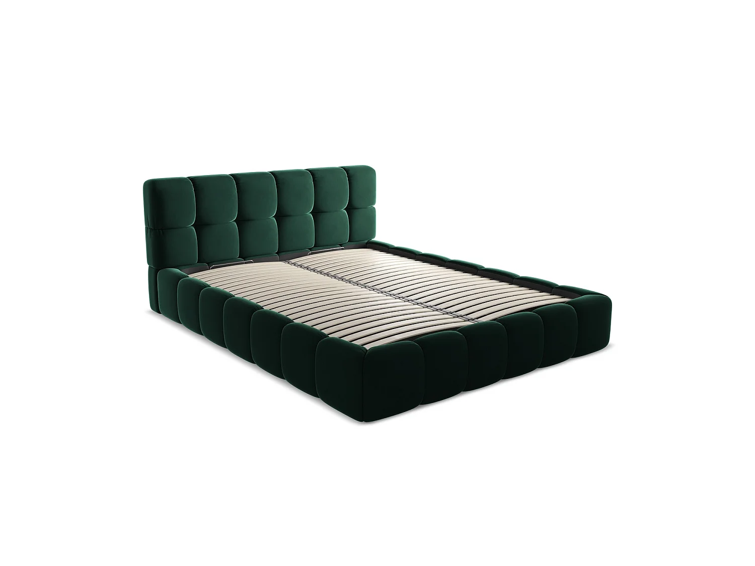 Bed met opbergruimte 180 x 228 - velours - flessengroen - ROMA