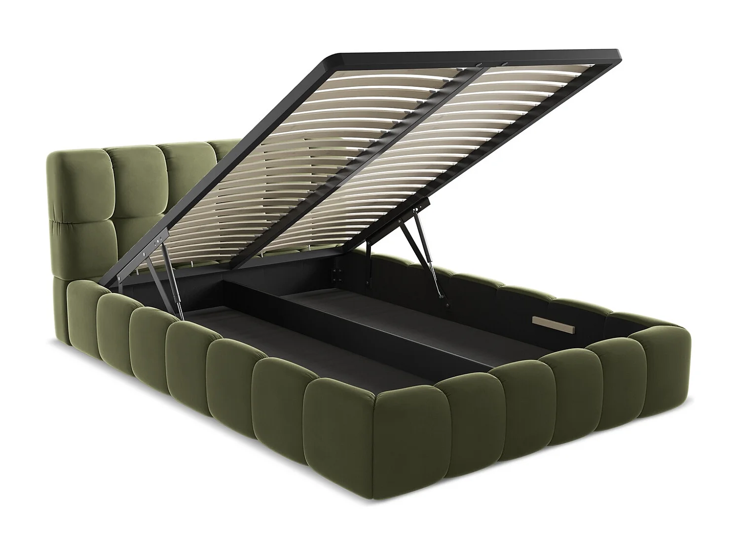 Bett mit Bettkasten - 160 x 228 - Samt - Olive - NALU