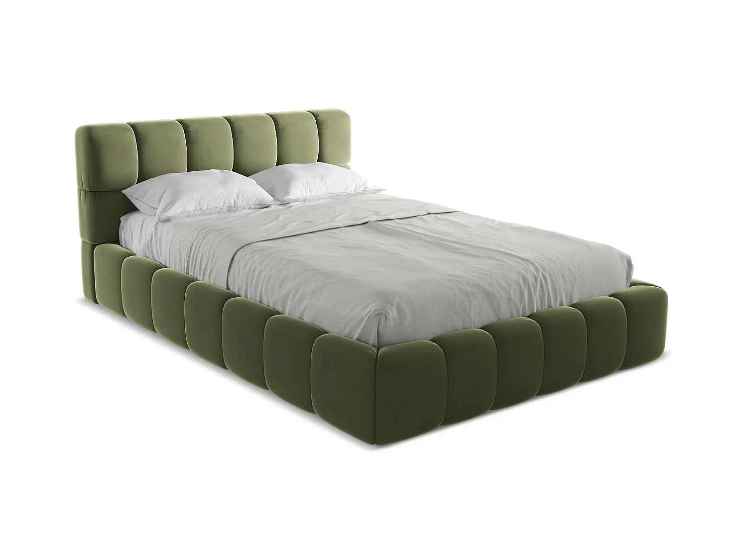 Lit coffre en velours 140 x 200 - olive - NALU