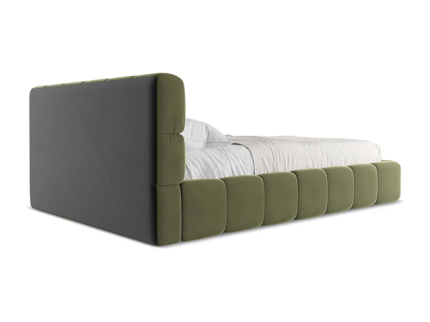 Lit coffre en velours 140 x 200 - olive - NALU
