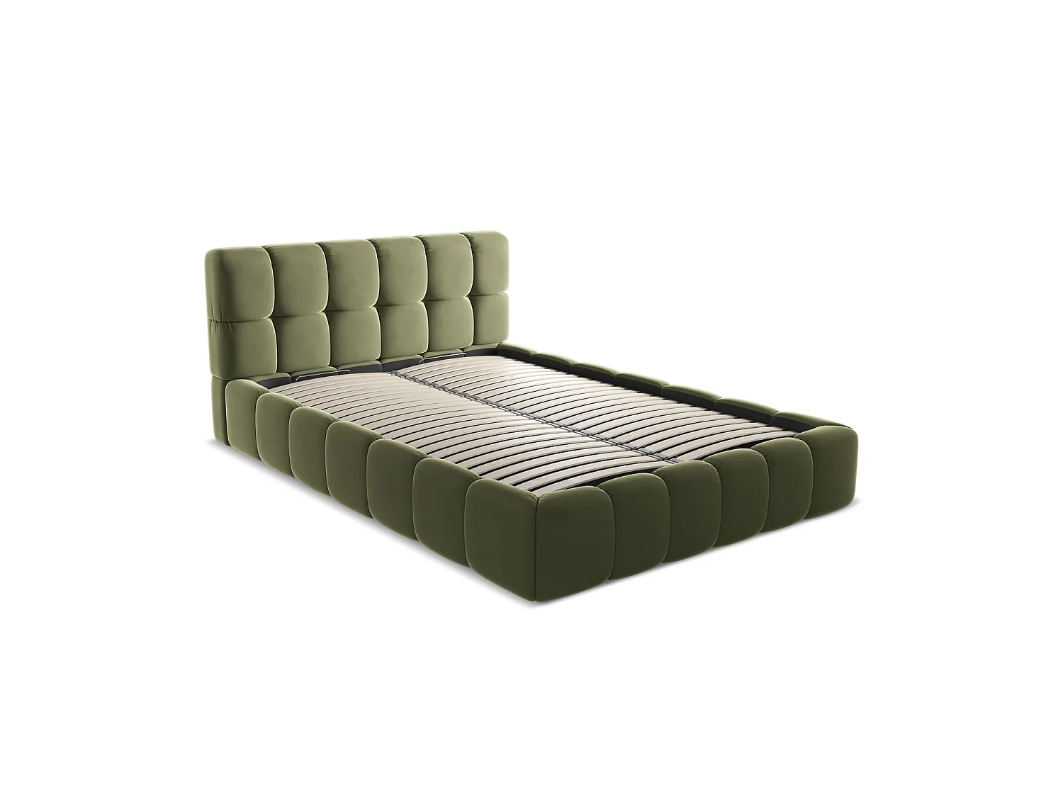 Bed met opbergruimte 160 x 228 - velours - olijf - ROMA