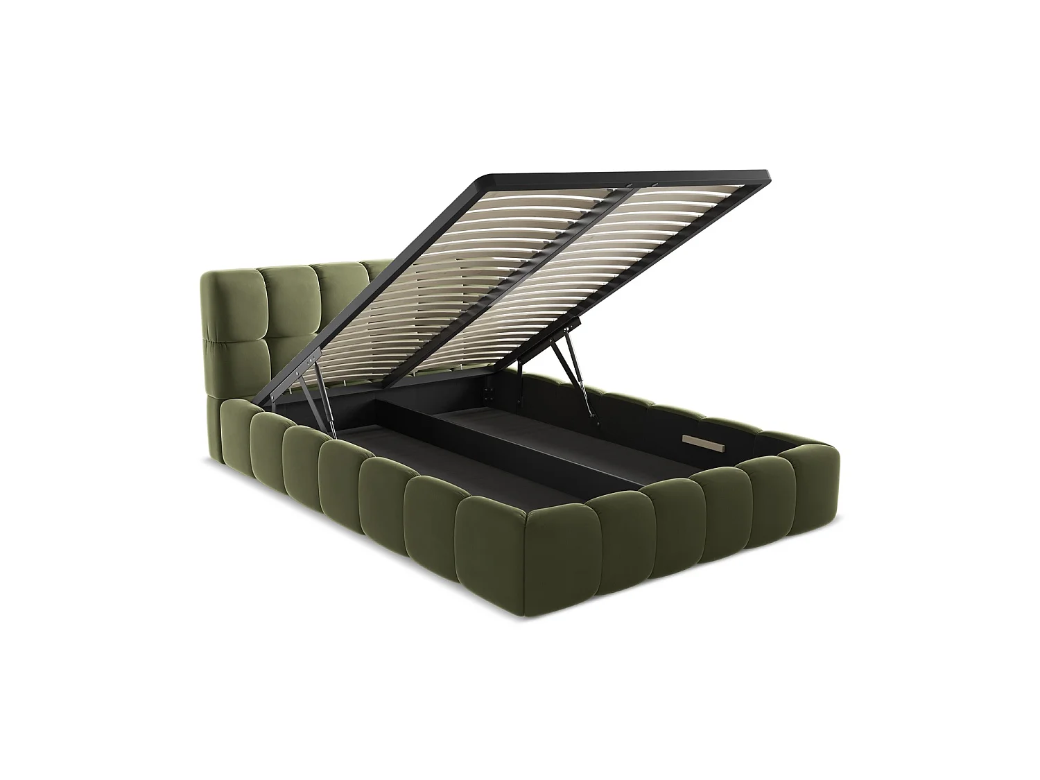 Bed met opbergruimte 160 x 228 - velours - olijf - ROMA