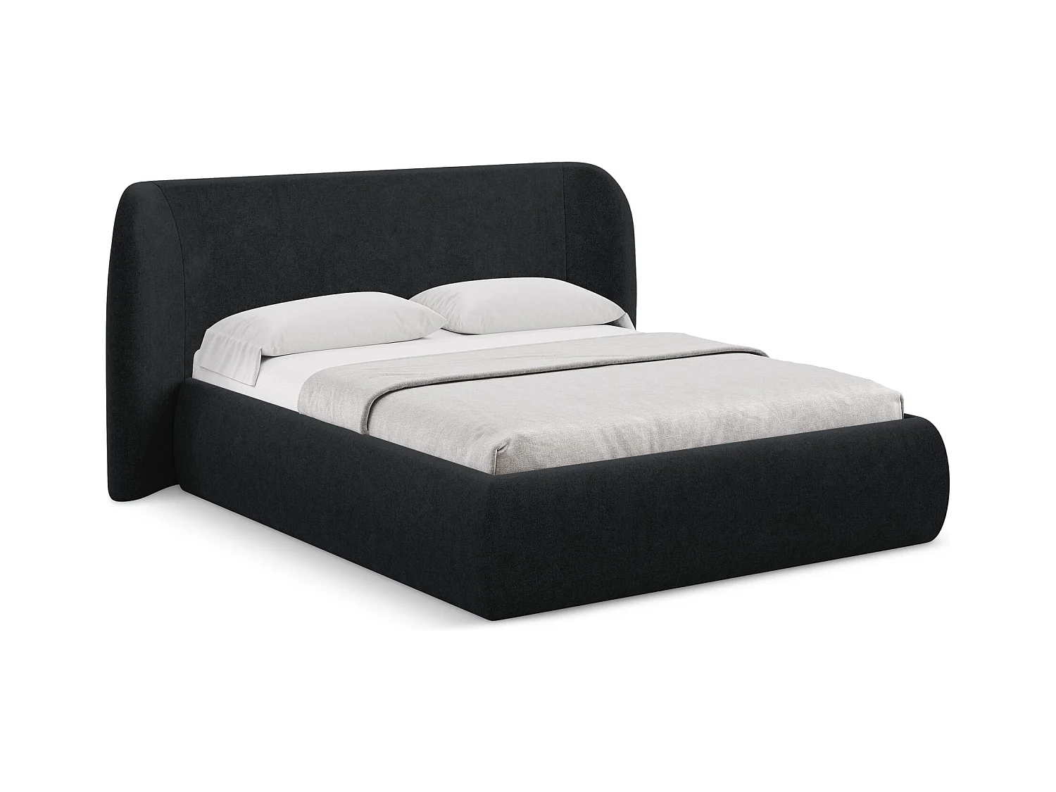Bett mit Bettkasten - 230 x 215 - Bouclé - Schwarz - HAUKE