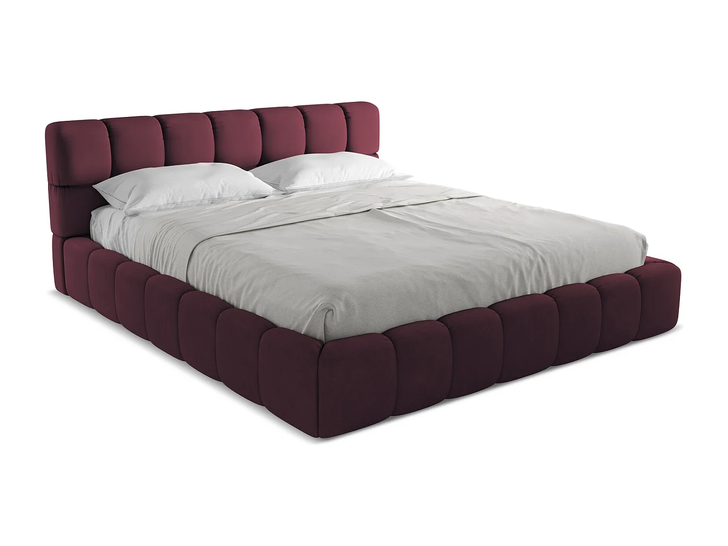 Łóżko 200 x 228 - z tkaniny szenilowej - bordo - NALU