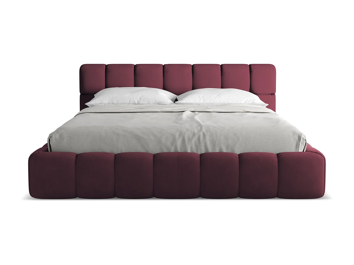 Łóżko 200 x 228 - z tkaniny szenilowej - bordo - NALU