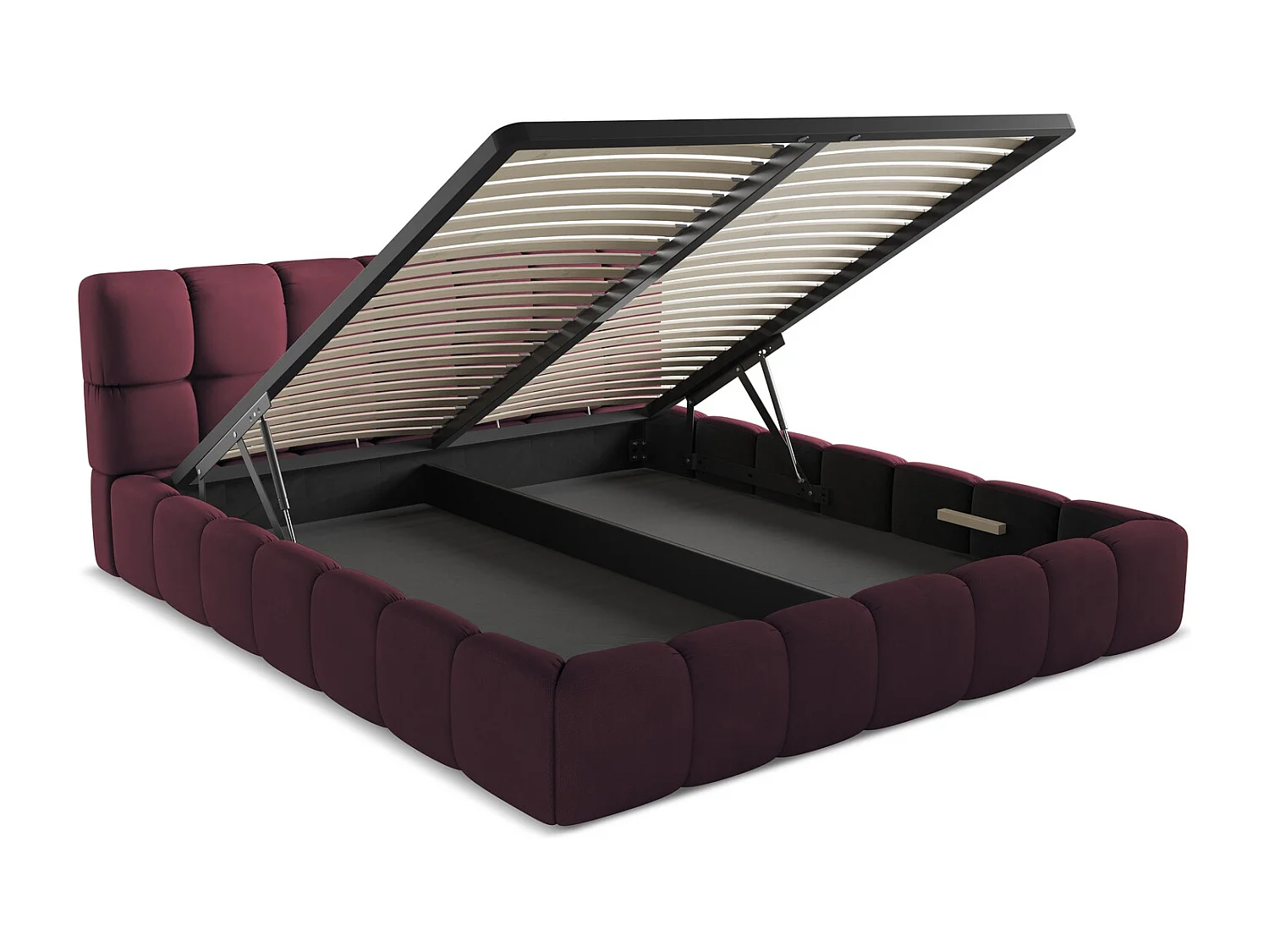 Łóżko 200 x 228 - z tkaniny szenilowej - bordo - NALU