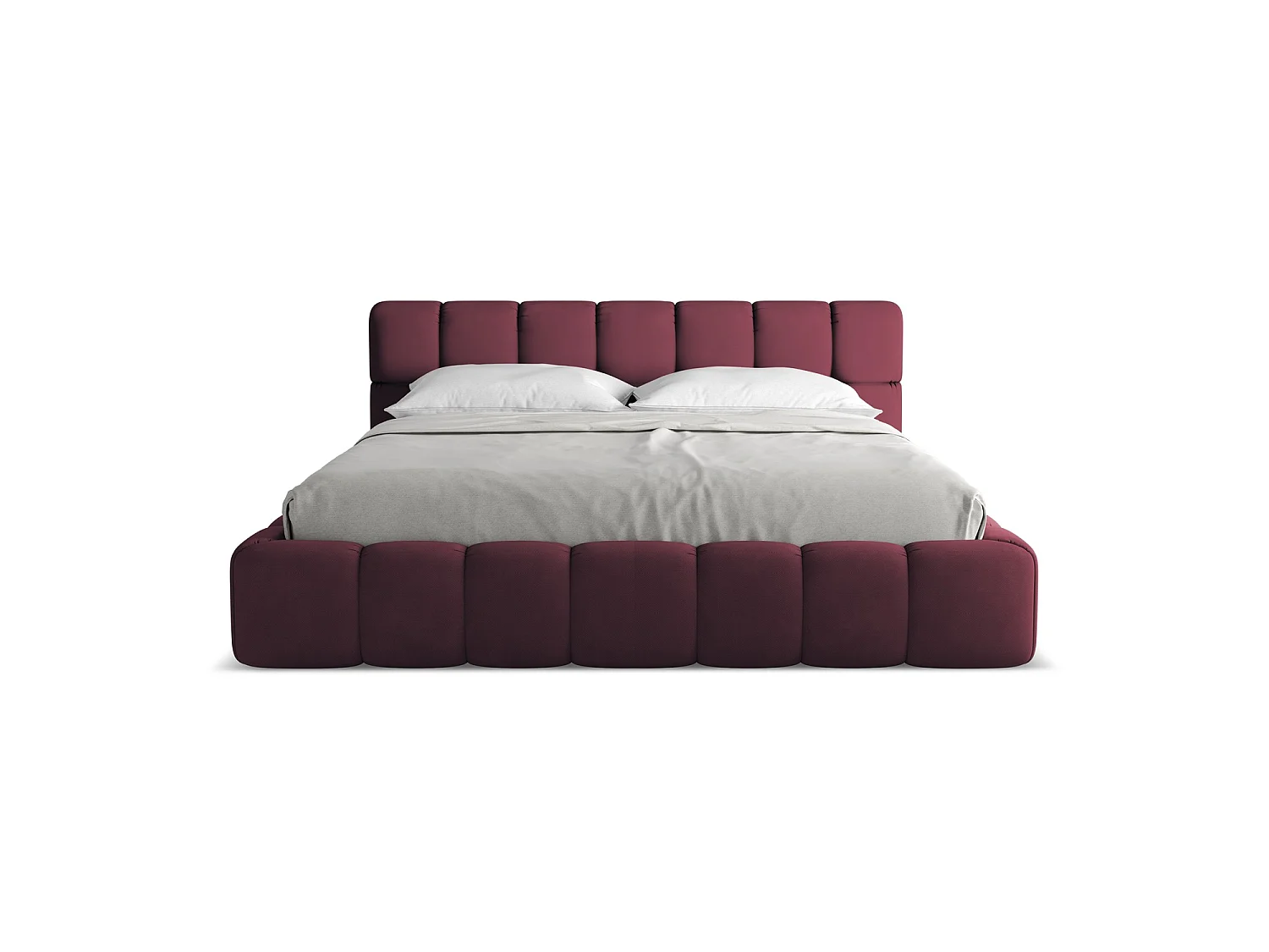 Bett mit Bettkasten - 200 x 228 - Chenille - Rotwein - ROMA