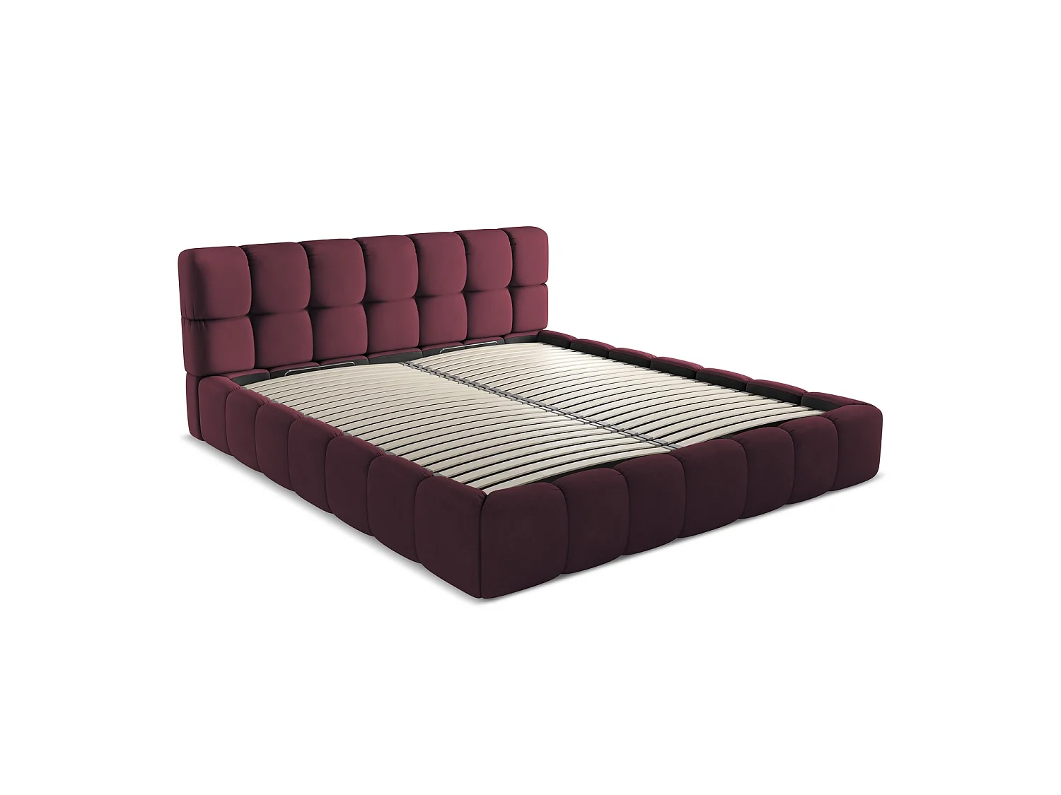 Bett mit Bettkasten - 200 x 228 - Chenille - Rotwein - ROMA