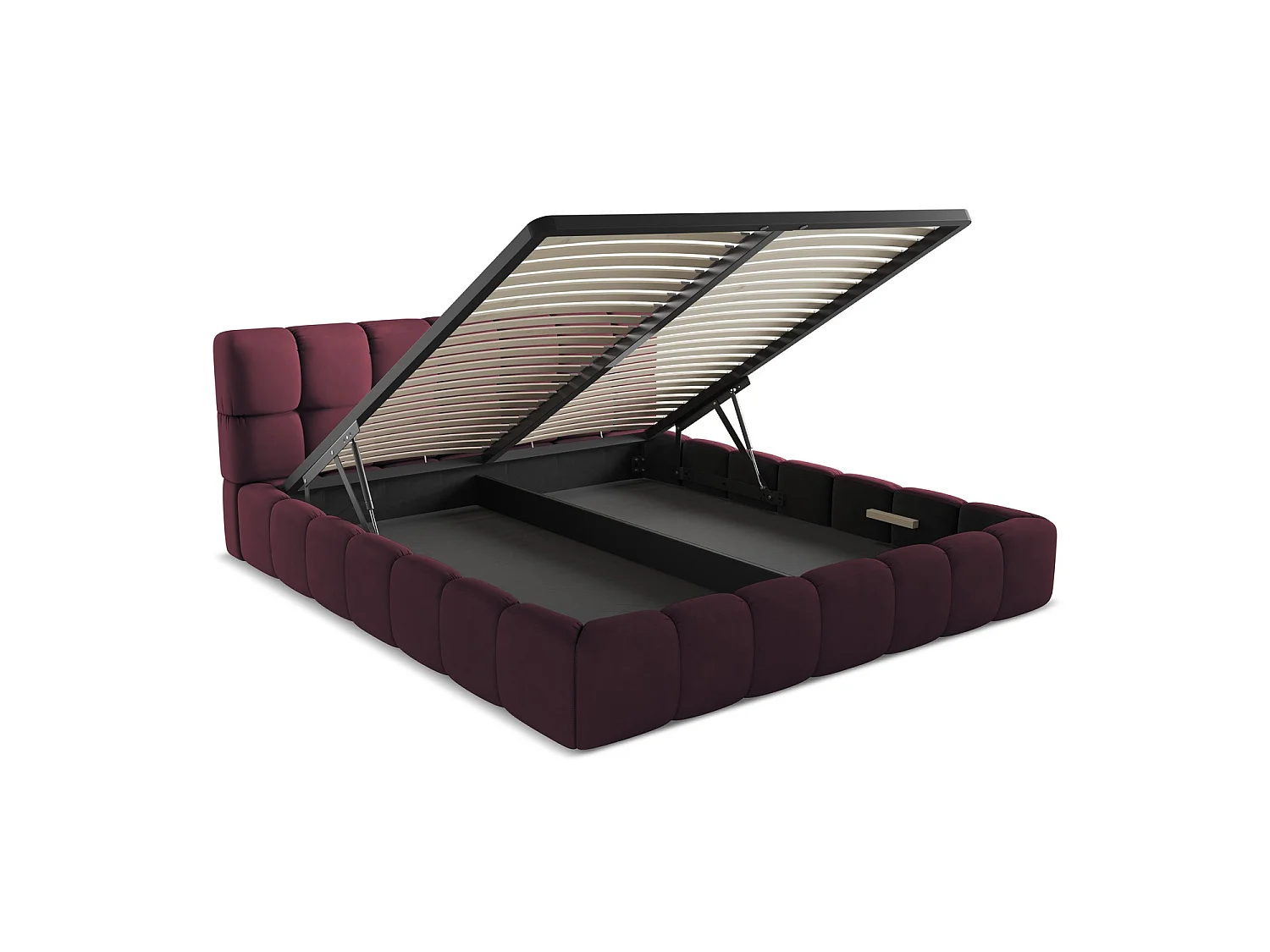 Bett mit Bettkasten - 200 x 228 - Chenille - Rotwein - ROMA