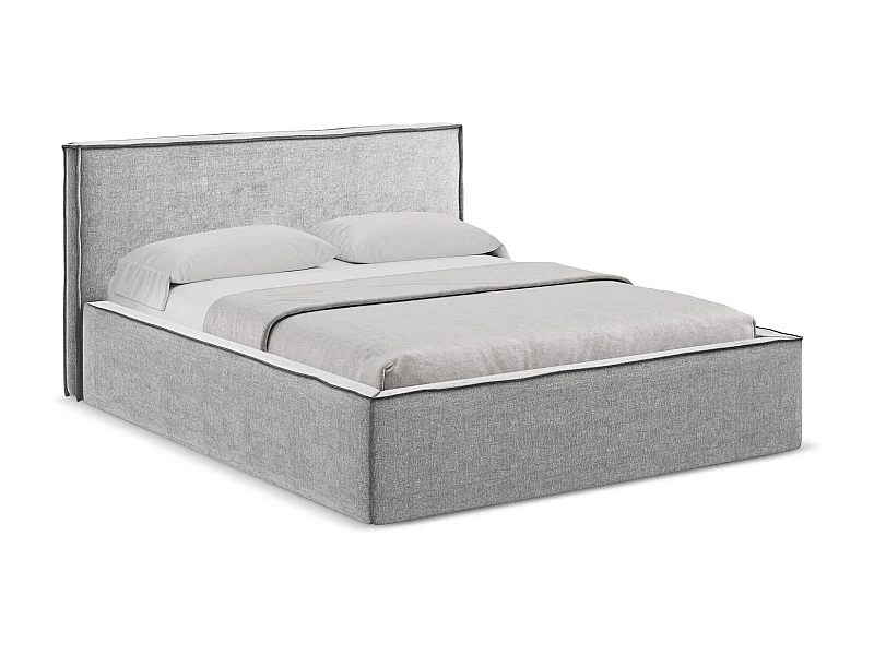 Lit coffre en tissu chenille 180 x 200 - gris clair - ANANI