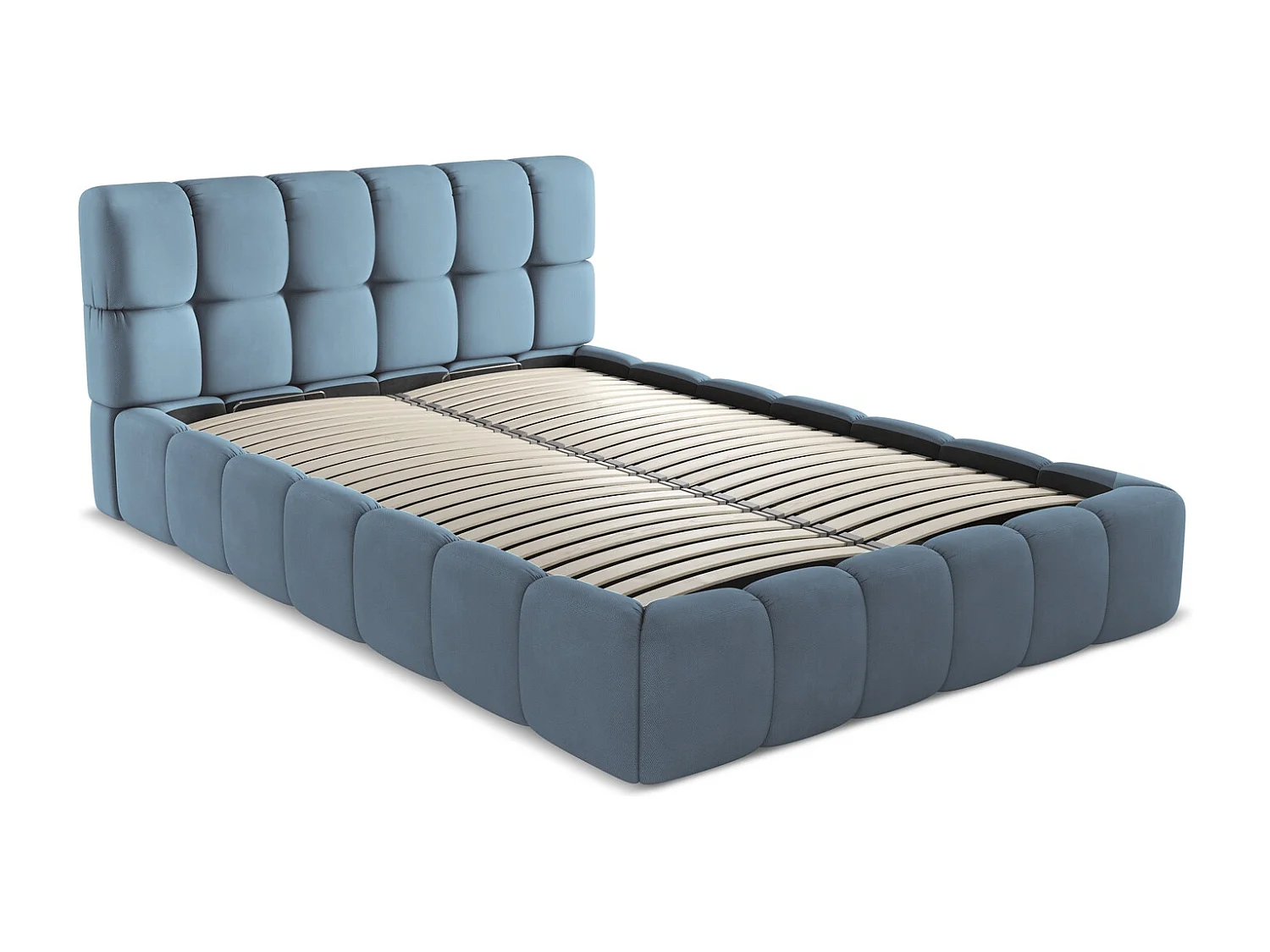 Bed met opbergruimte 160 x 228 - chenille stof - jeans - NALU