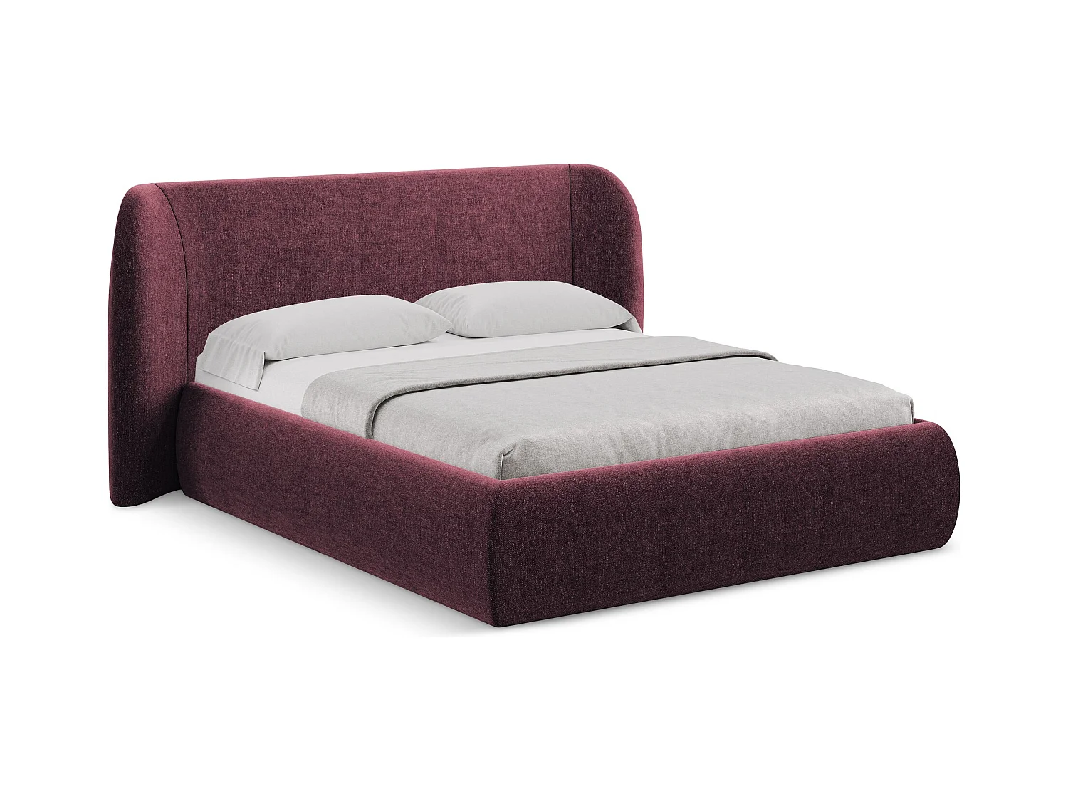 Bett mit Bettkasten - 210 x 215 - Chenille - Rotwein - HAUKE