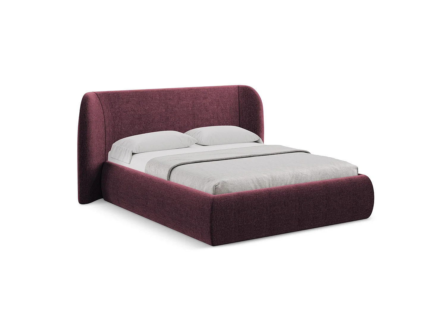 Bett mit Bettkasten - 210 x 215 - Chenille - Rotwein - TRIESTE