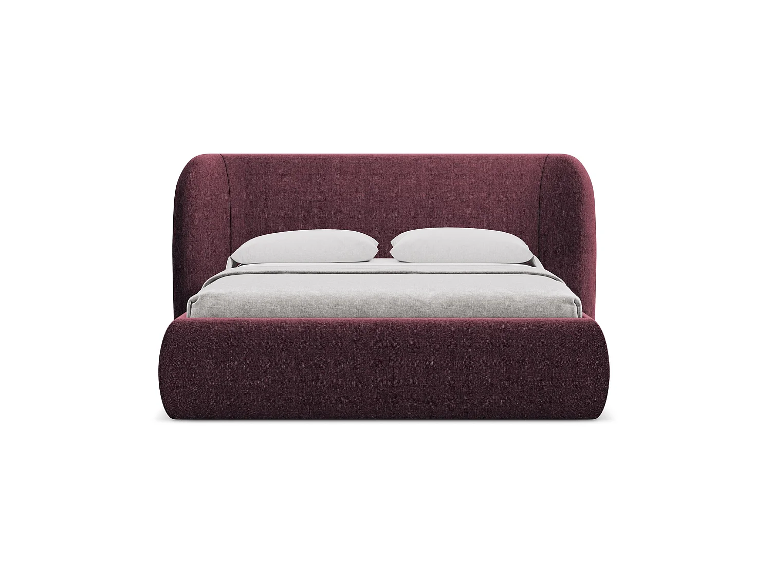 Bett mit Bettkasten - 210 x 215 - Chenille - Rotwein - TRIESTE
