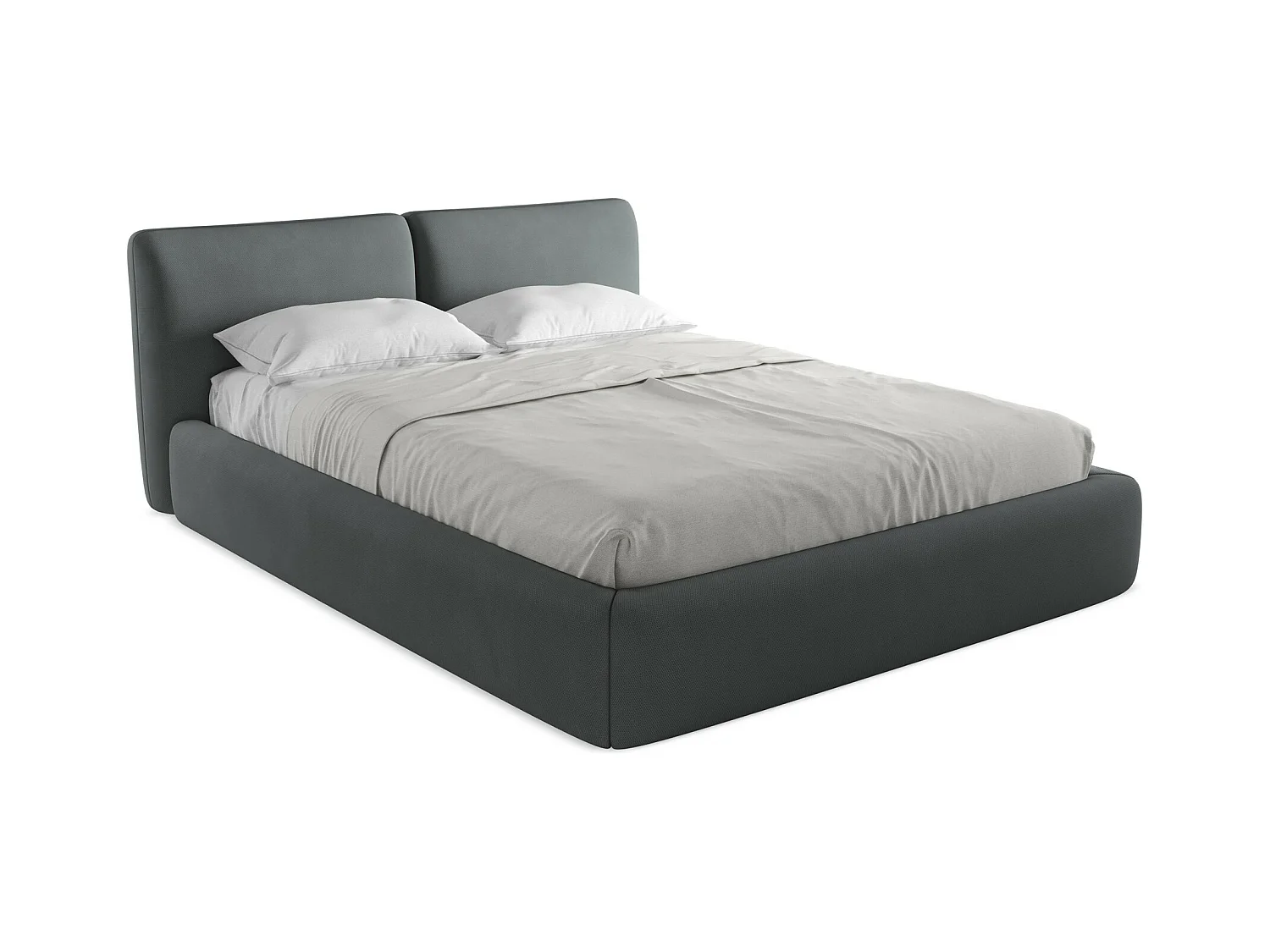 Bett mit Bettkasten - 180 x 228 - Chenille - Graphit - HOKU