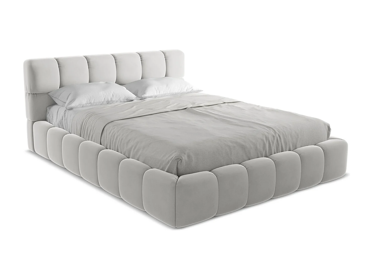 Bett mit Bettkasten - 180 x 228 - Samt - Silber - NALU