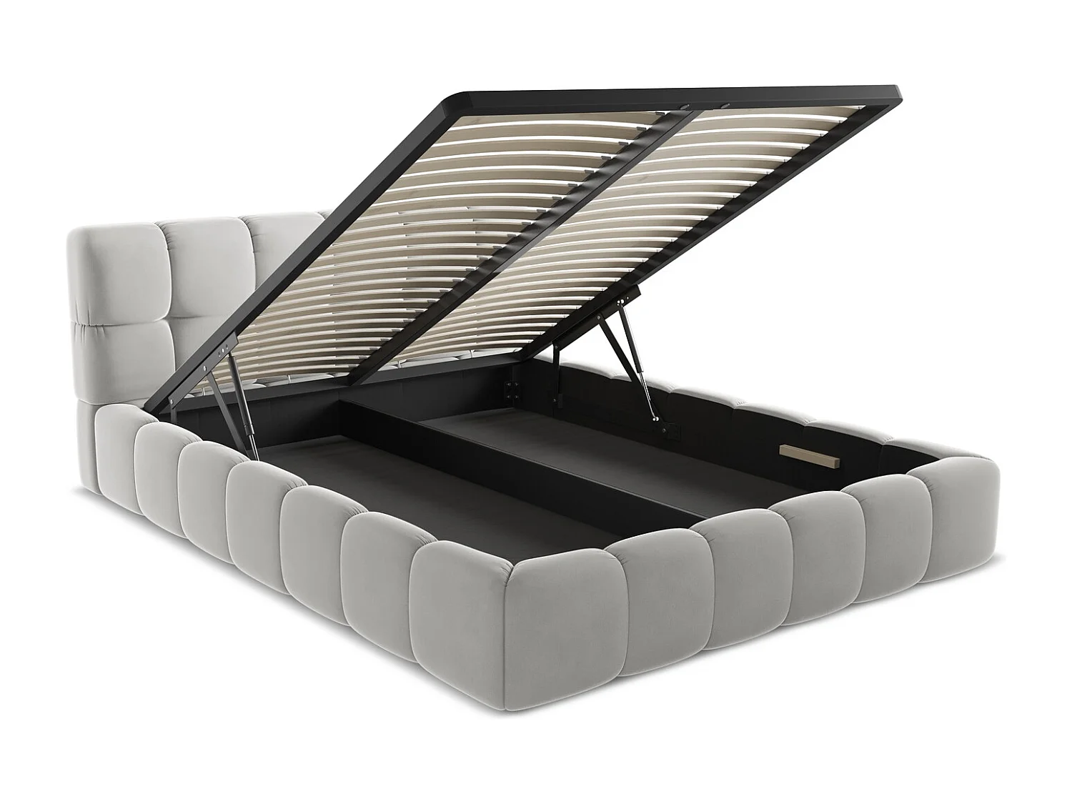 Bett mit Bettkasten - 180 x 228 - Samt - Silber - NALU