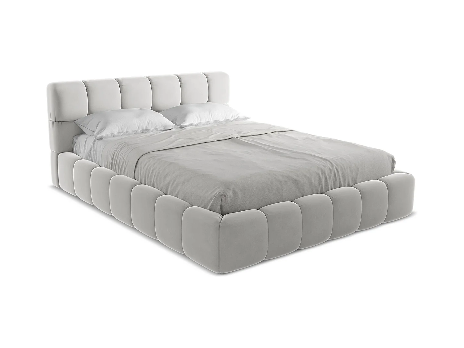 Bett mit Bettkasten - 180 x 228 - Samt - Silber - NALU