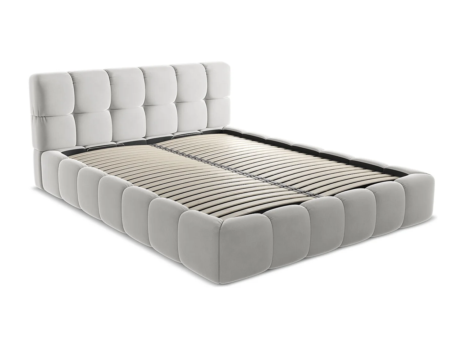 Lit coffre en velours 160 x 200 - argent - NALU