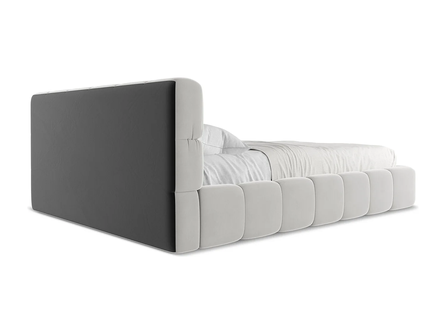 Lit coffre en velours 160 x 200 - argent - NALU