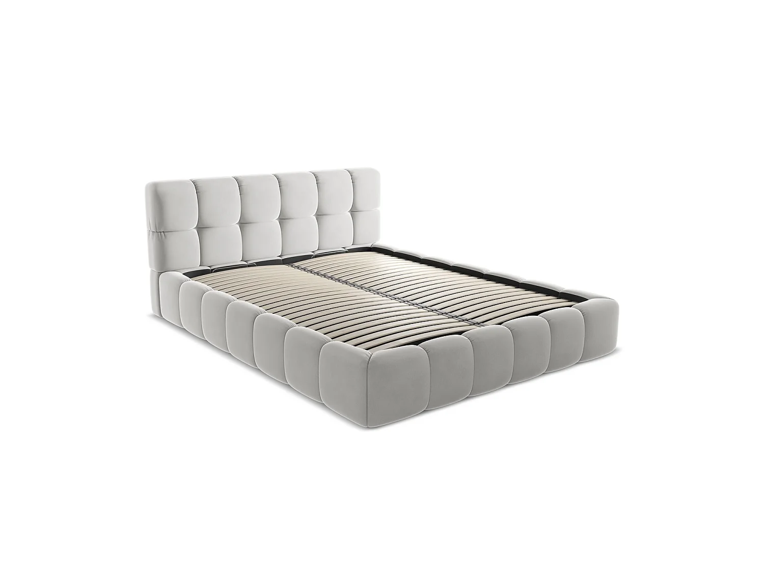 Bed met opbergruimte 180 x 228 - velours - zilver - ROMA