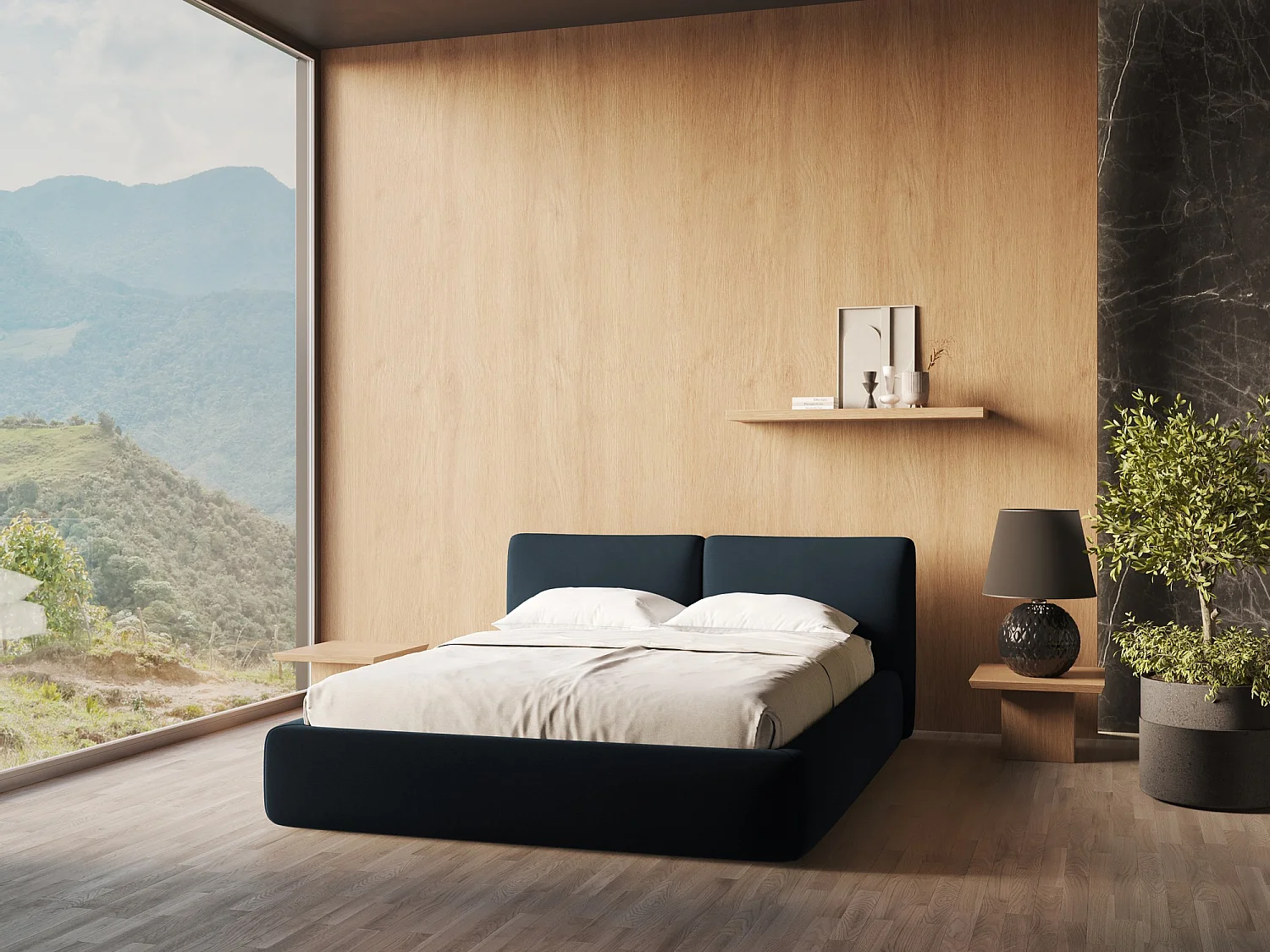 Lit coffre en velours 180 x 200 - bleu royal - HOKU