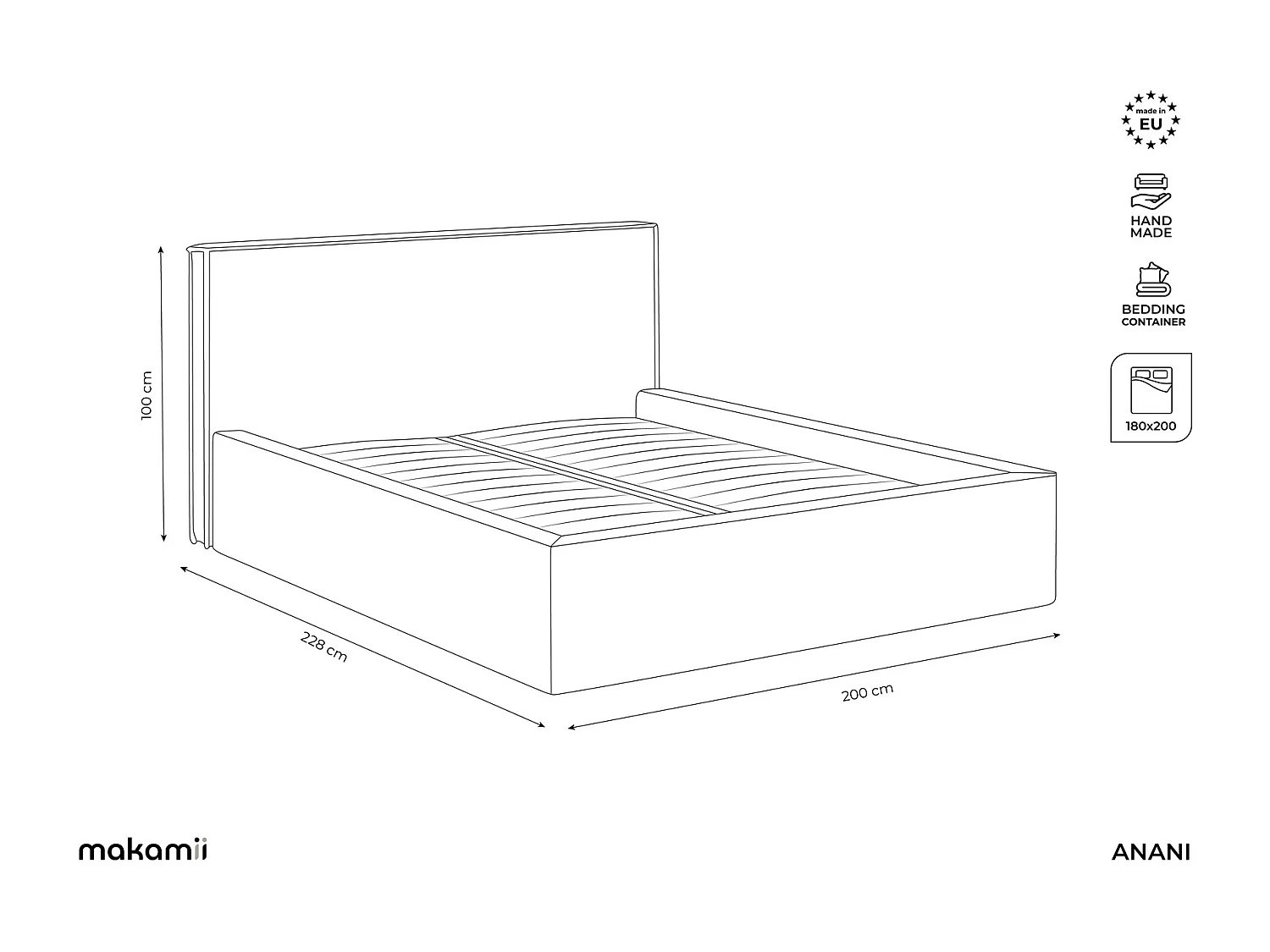 Bett mit Bettkasten - 200 x 228 - Chenille - Rotwein - ANANI