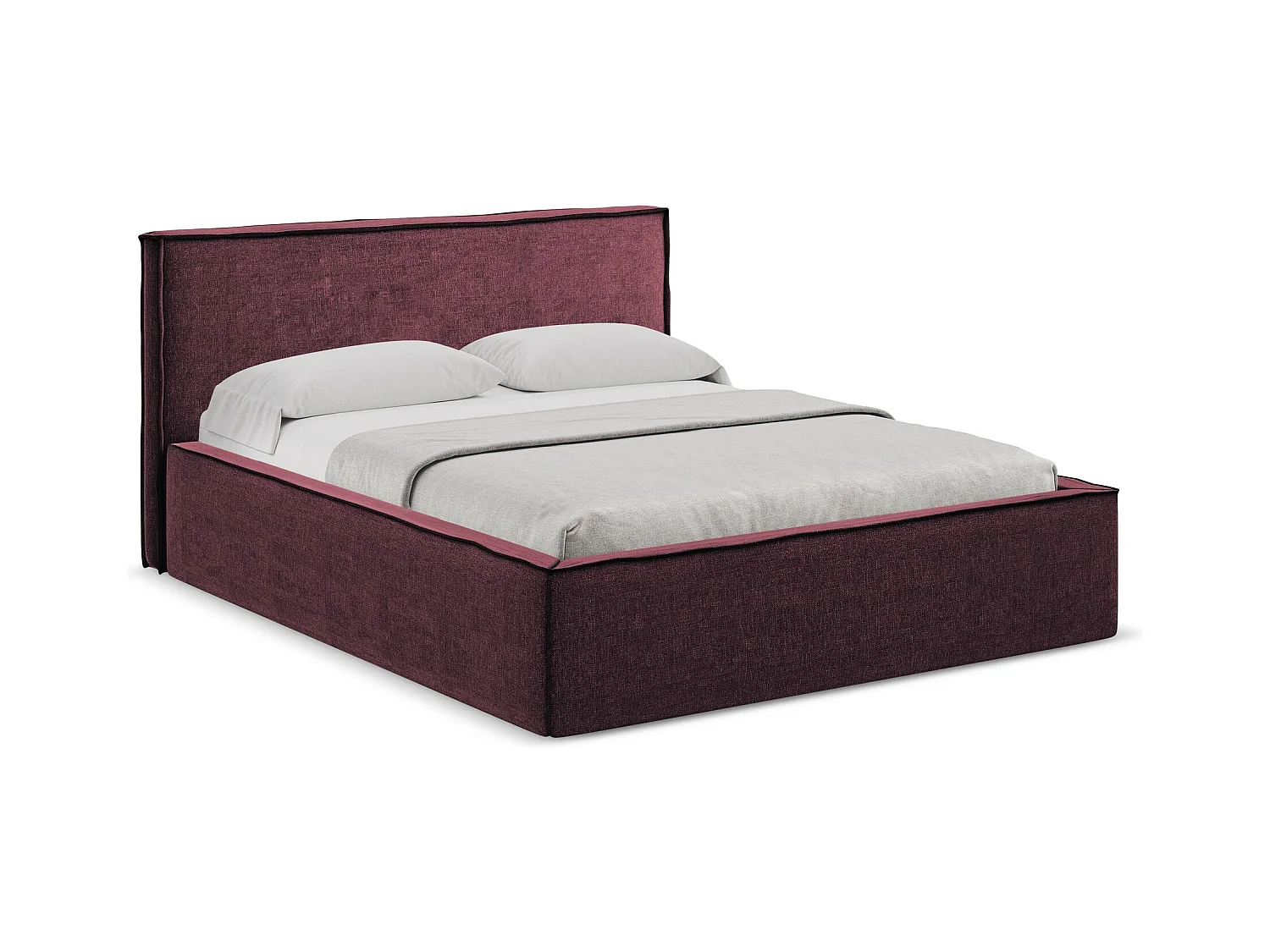 Bett mit Bettkasten - 200 x 228 - Chenille - Rotwein - ANANI