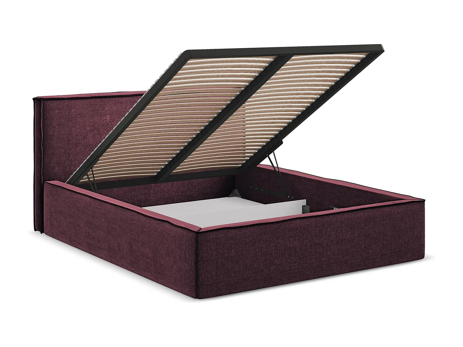 Lit coffre en tissu chenille 180 x 200 - bordeaux - ANANI