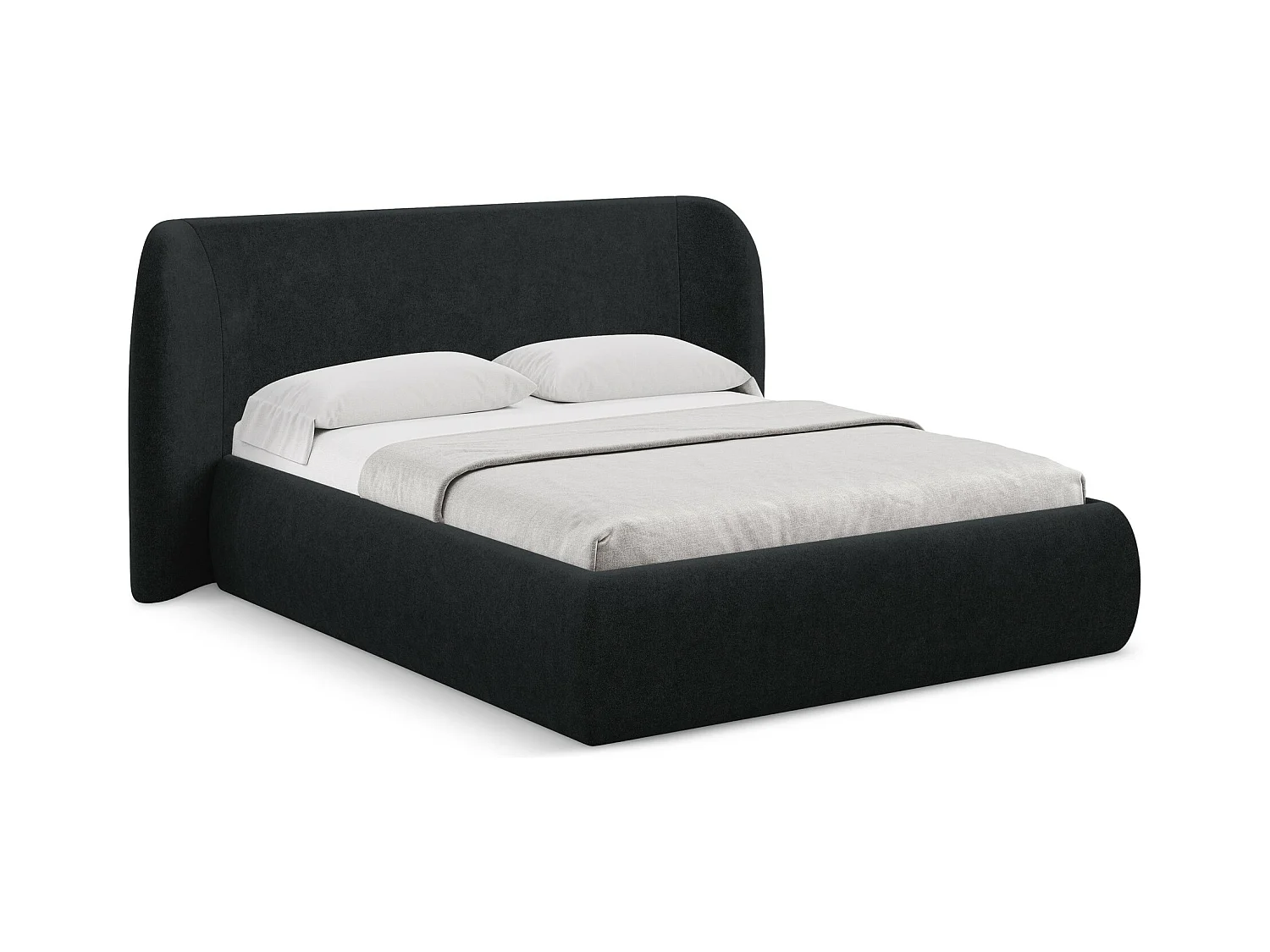 Lit coffre en tissu bouclette 160 x 200 - noir - HAUKE