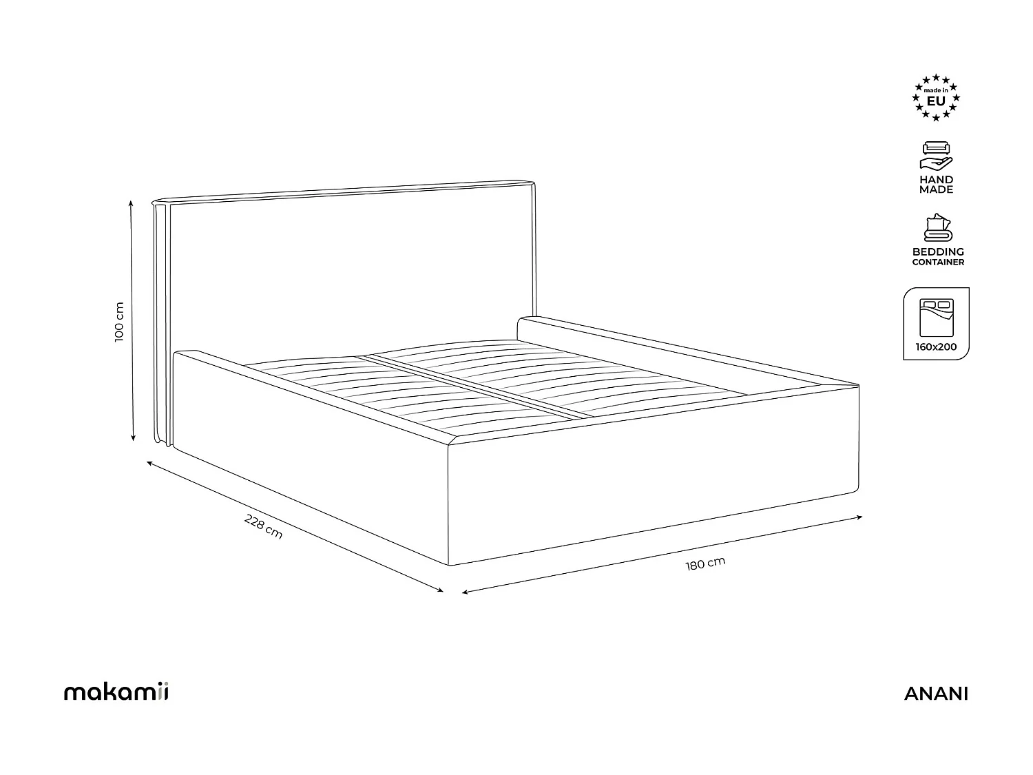 Bed met opbergruimte 180 x 228 - velours - lichtbeige - ANANI