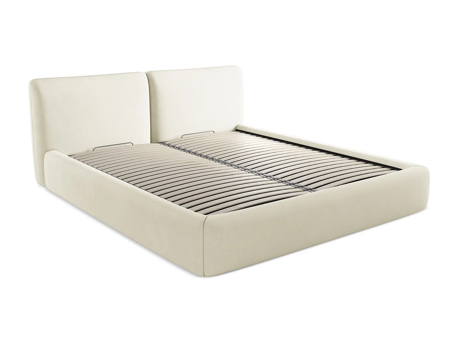 Bed met opbergruimte 200 x 228 - chenille stof - beige - HOKU